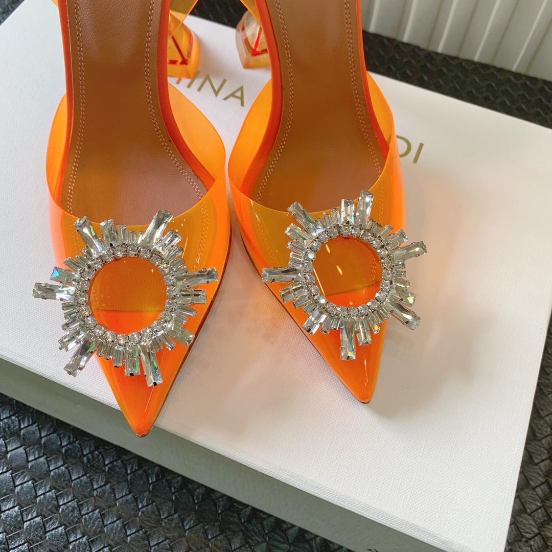 Amina Muaddi Begum Glass Orange Slingbacks - FashionPlug