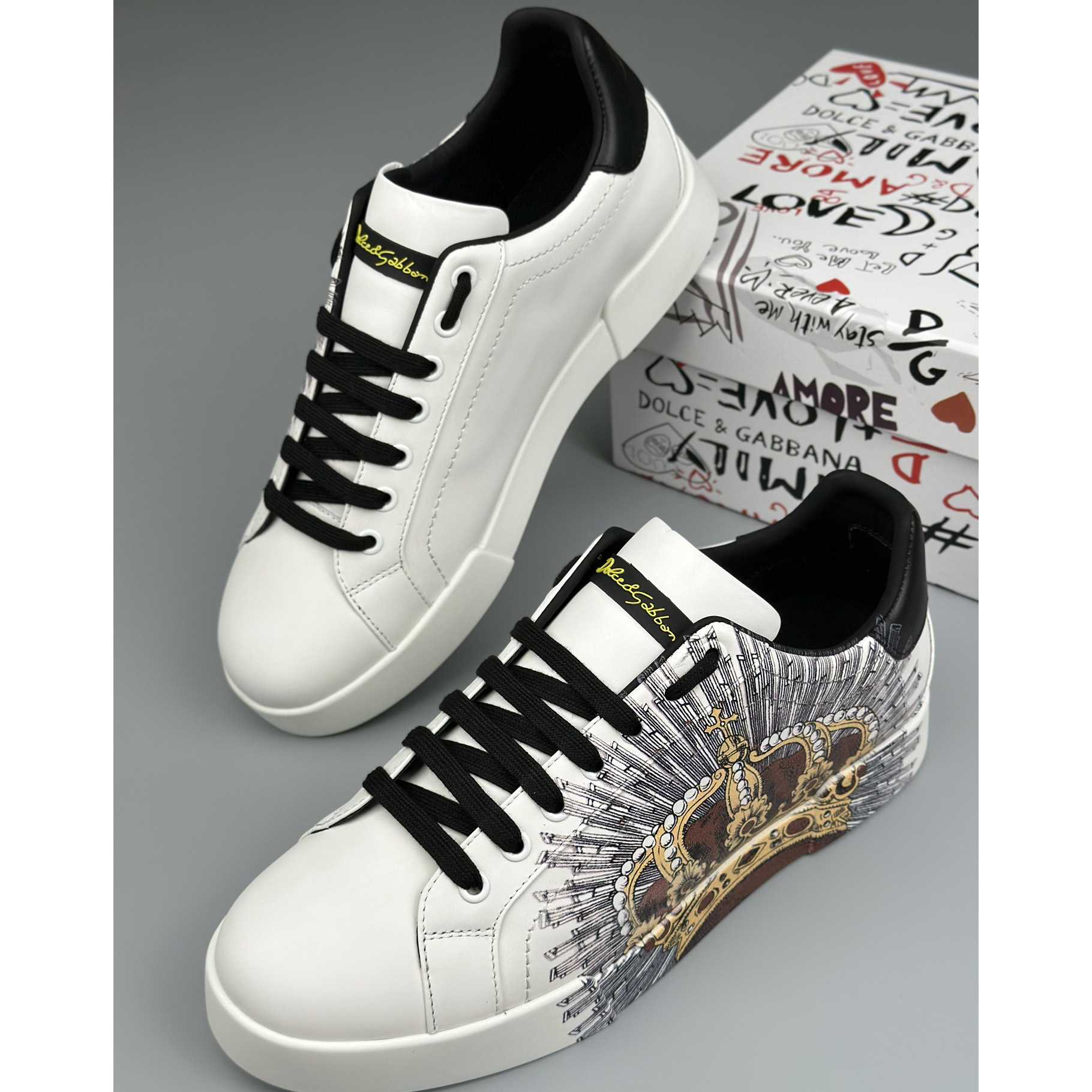 Dolce & Gabbana White Portofino Crown Sneakers - FashionPlug