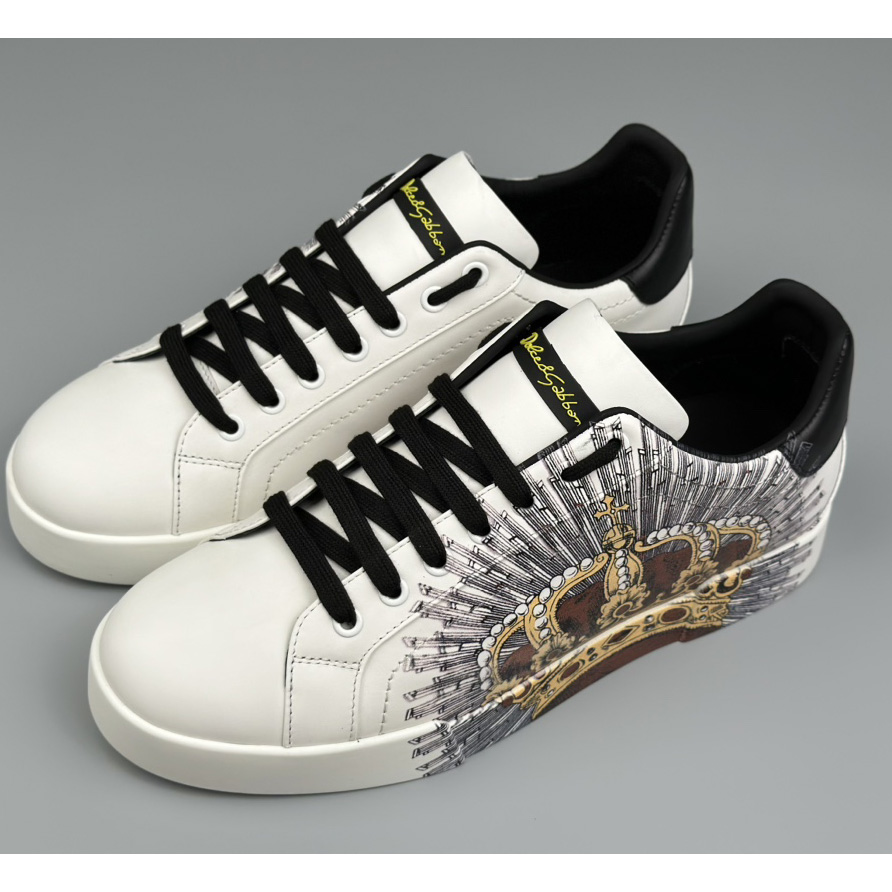 Dolce & Gabbana White Portofino Crown Sneakers - FashionPlug