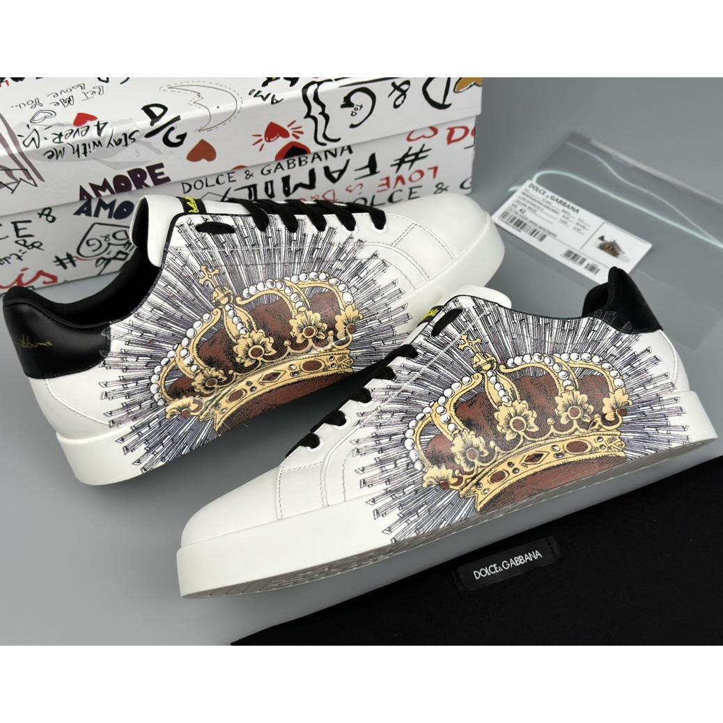 Dolce & Gabbana White Portofino Crown Sneakers - FashionPlug