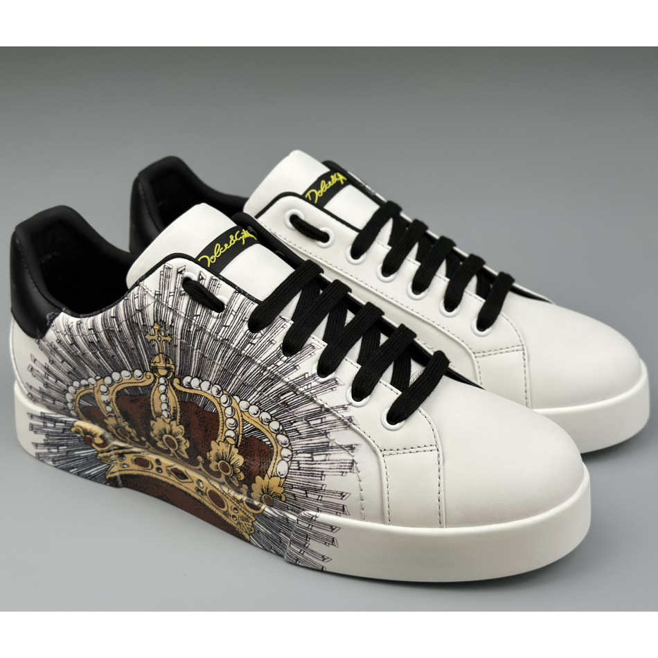 Dolce & Gabbana White Portofino Crown Sneakers - FashionPlug