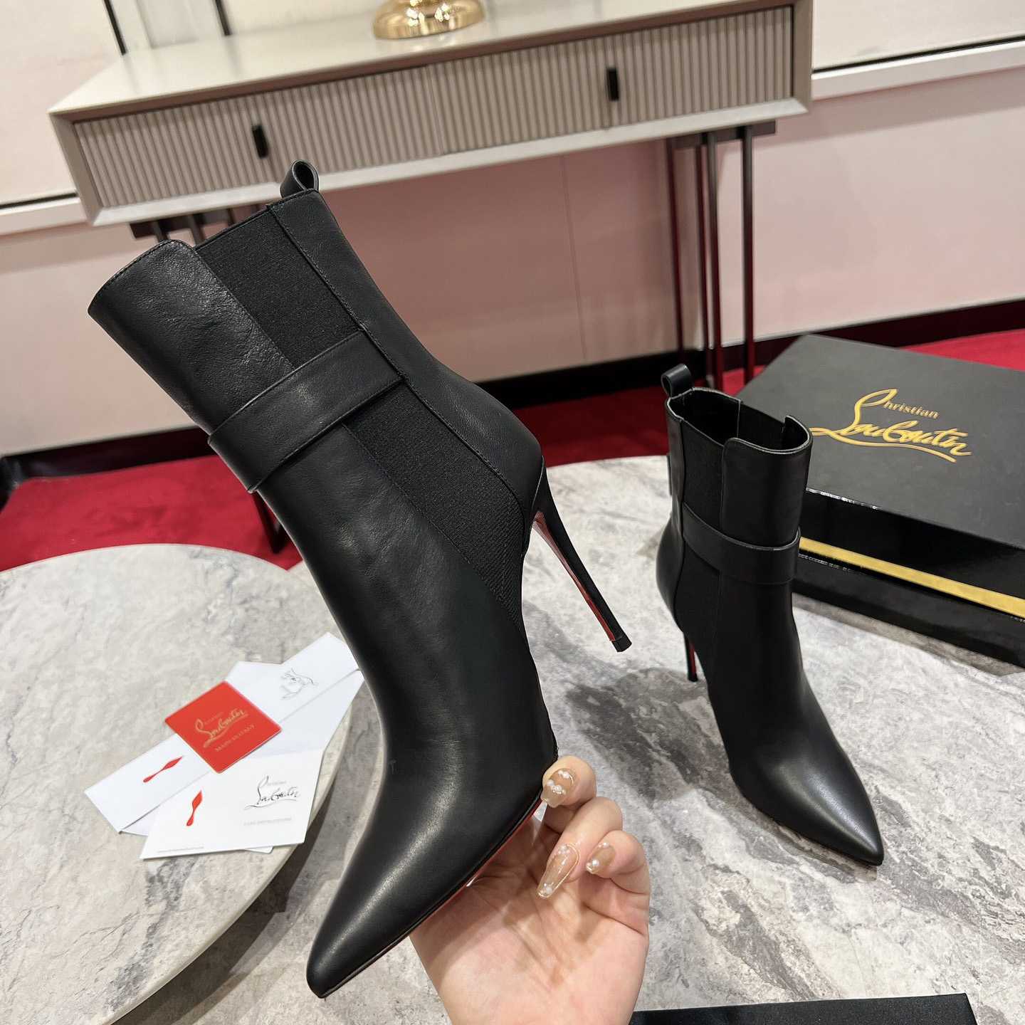 Christian Louboutin Black Cl Chelsea Booty 100 - FashionPlug