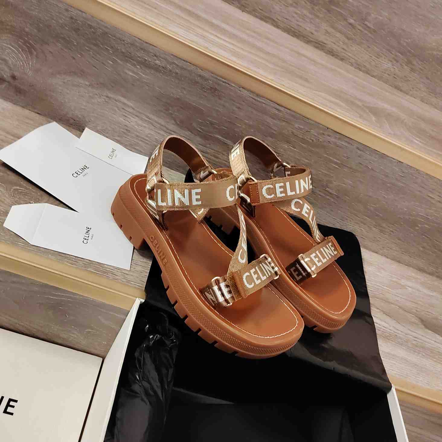 Celine Leo Strappy Sandal In Wool With ''Celine'' Jacquard - FashionPlug