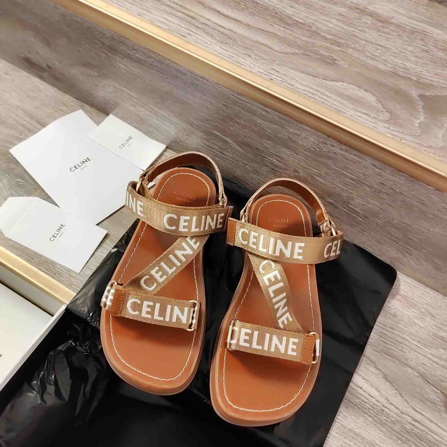 Celine Leo Strappy Sandal In Wool With ''Celine'' Jacquard - FashionPlug