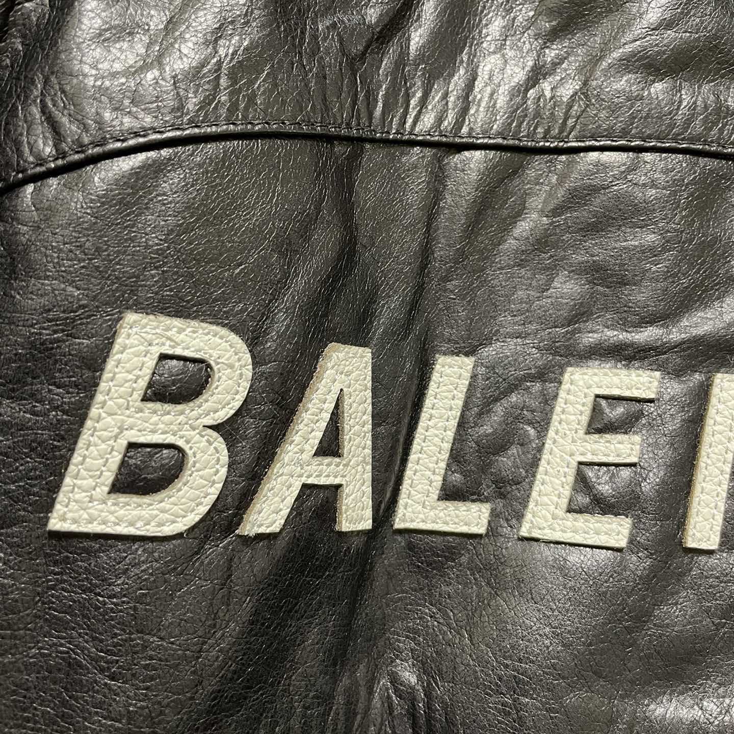 Balenciaga Contrast Logo Leather Moto Jacket - FashionPlug