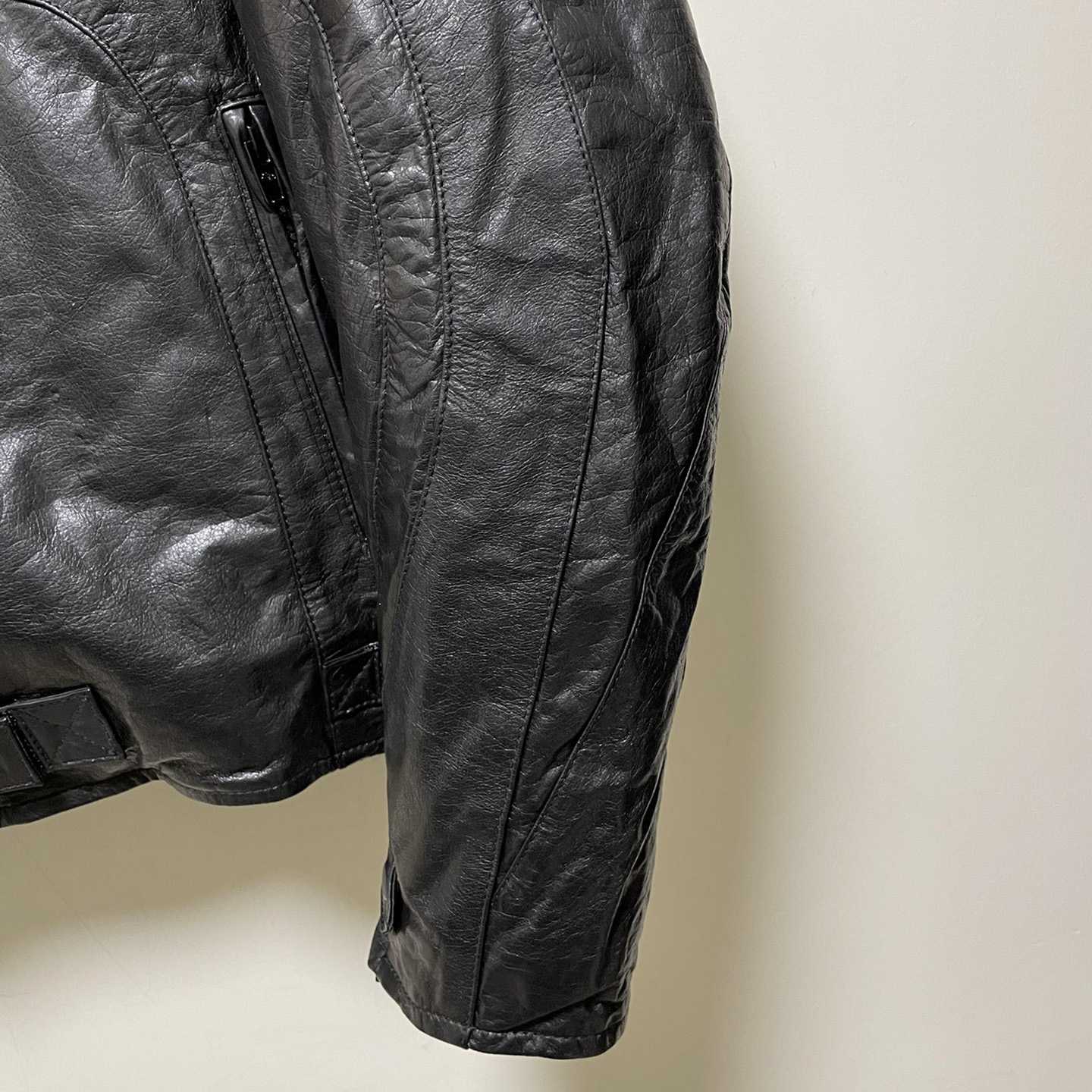 Balenciaga Contrast Logo Leather Moto Jacket - FashionPlug