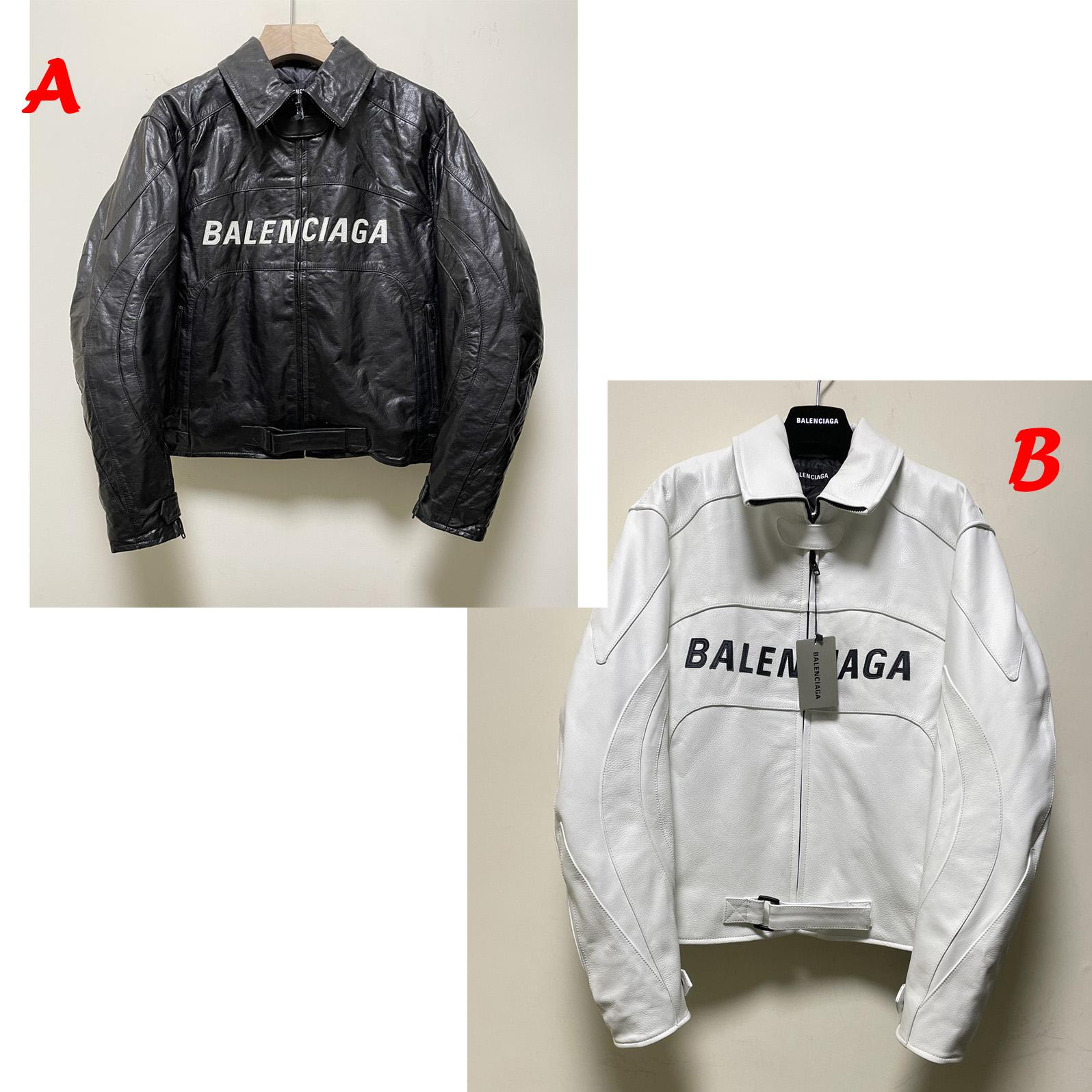 Balenciaga Contrast Logo Leather Moto Jacket - FashionPlug