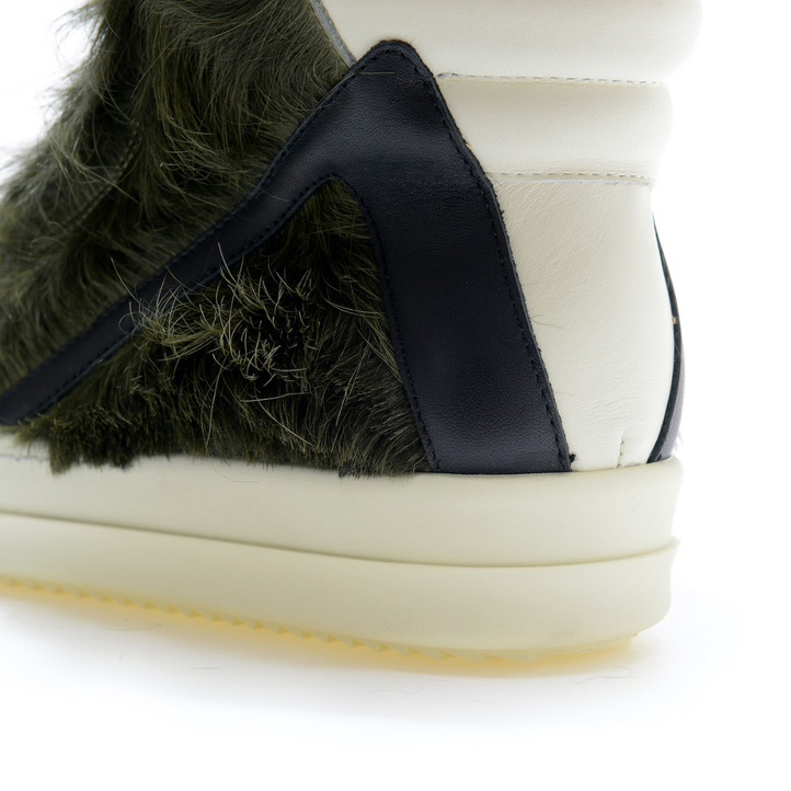 Rick Owens Green Pony Hair High Sneakers - FashionPlug