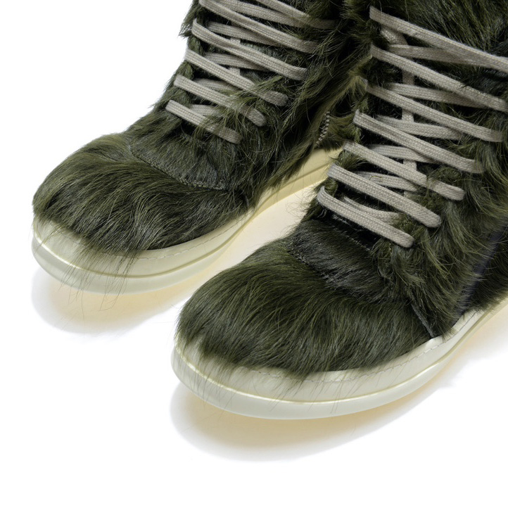 Rick Owens Green Pony Hair High Sneakers - FashionPlug