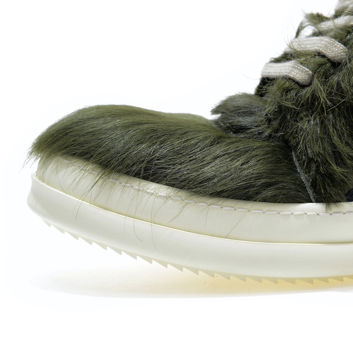 Rick Owens Green Pony Hair High Sneakers - FashionPlug