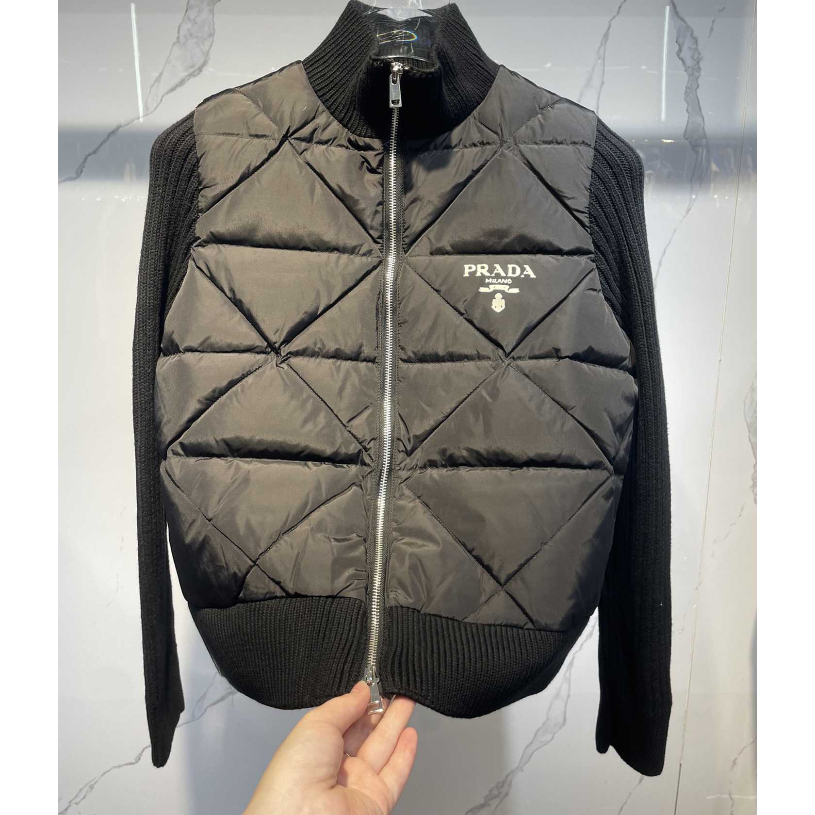 Prada Quilted Re-Nylon And Cashmere Jacket - FashionPlug