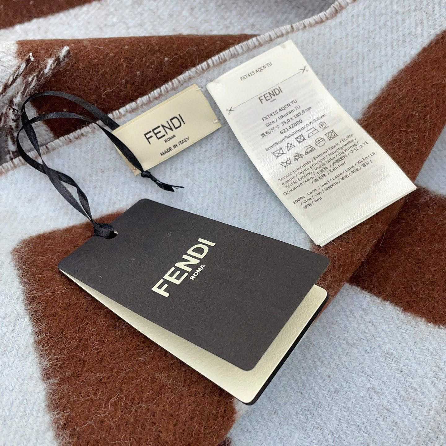 Fendi Brown And Light Blue Wool Scarf  - FashionPlug