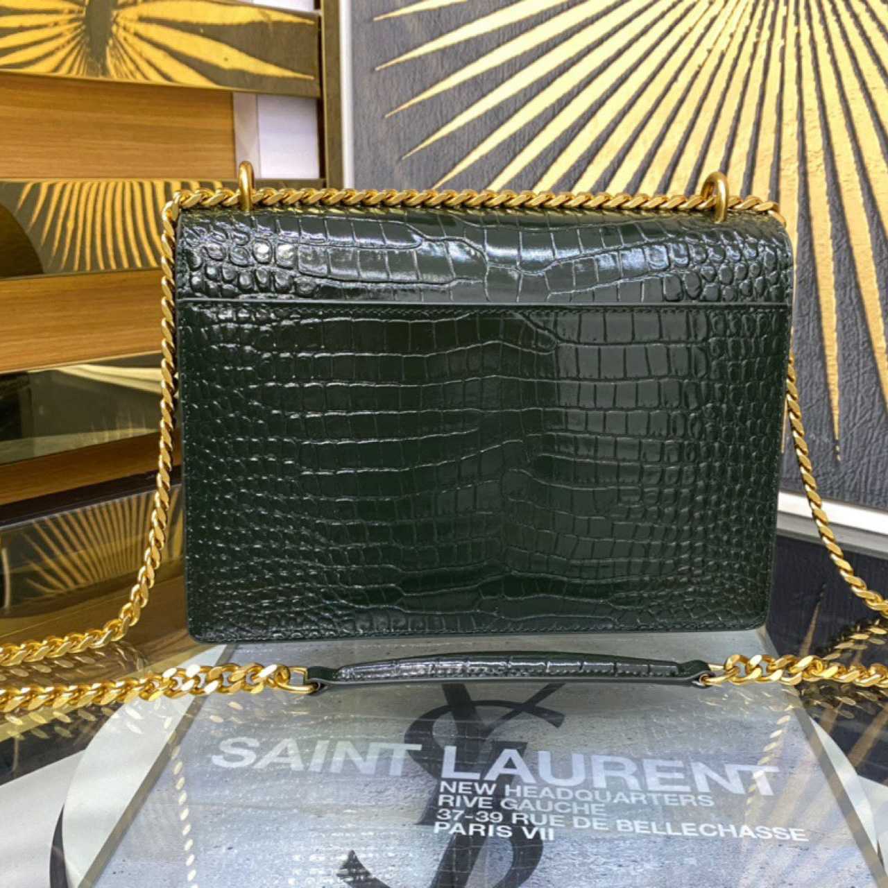 Saint Laurent Sunset Medium In Crocodile Embossed Leather(22-8-16cm) - FashionPlug