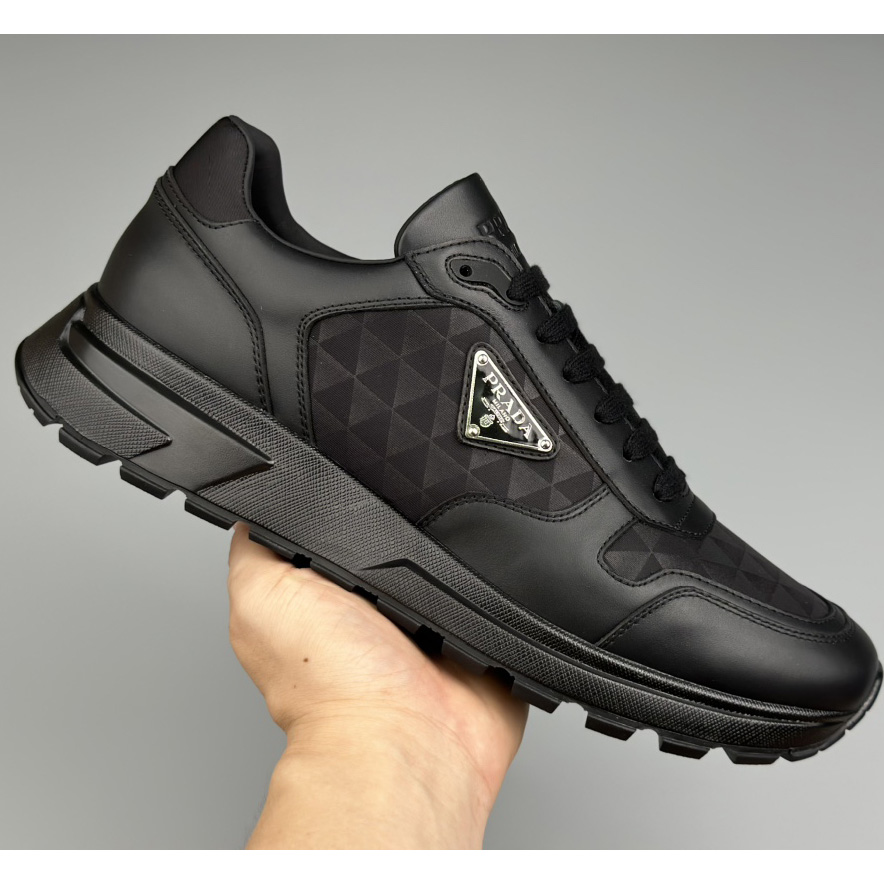 Prada Leather And Re-Nylon High-top Sneakers - FashionPlug