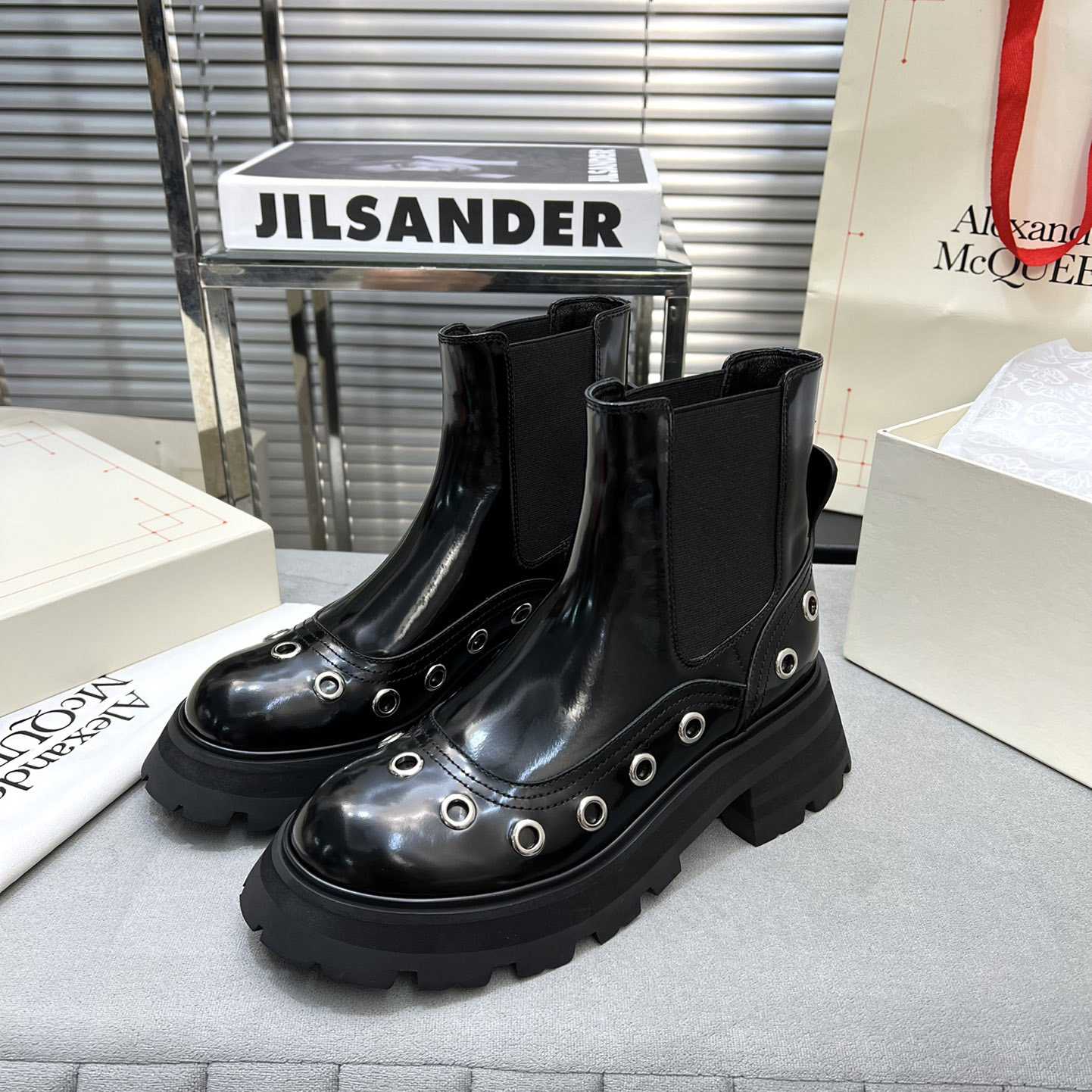 Alexander Mcqueen Stud Embellishment Ankle Boots - FashionPlug