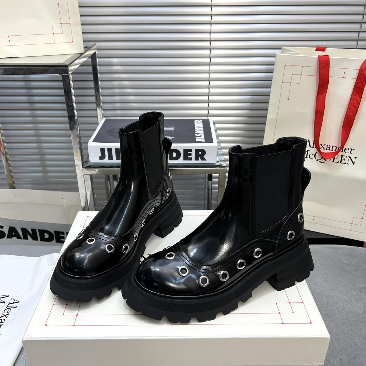 Alexander Mcqueen Stud Embellishment Ankle Boots - FashionPlug