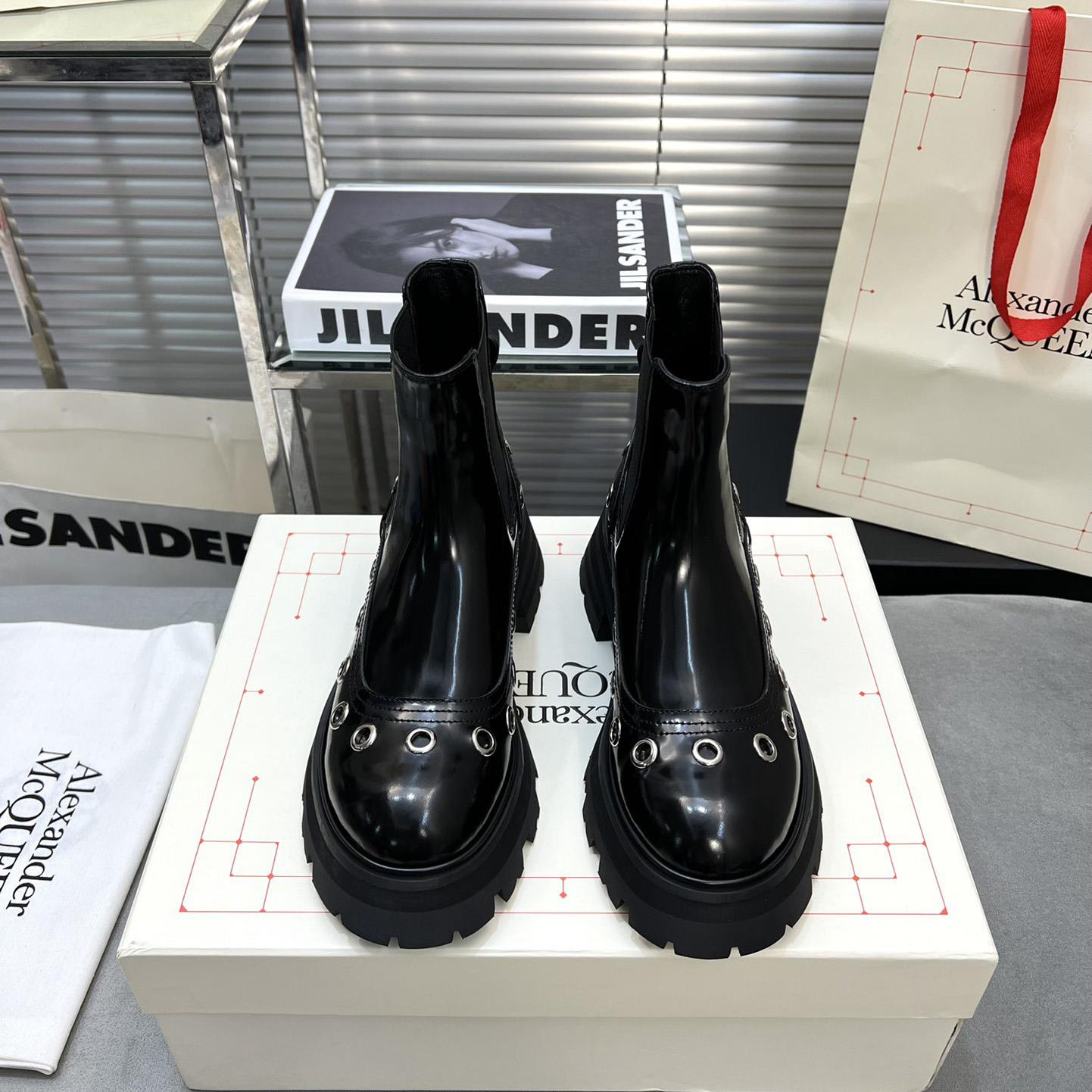 Alexander Mcqueen Stud Embellishment Ankle Boots - FashionPlug