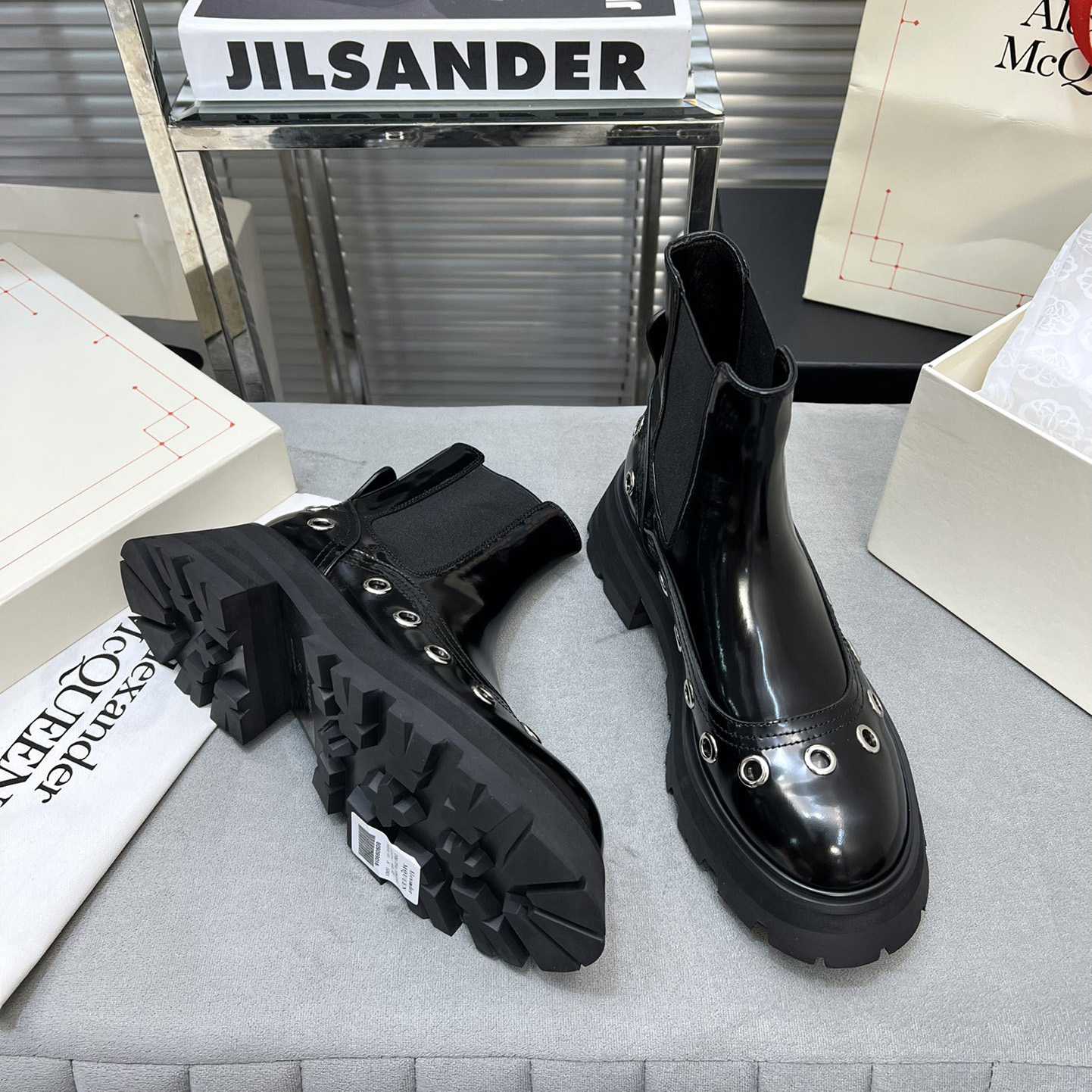 Alexander Mcqueen Stud Embellishment Ankle Boots - FashionPlug