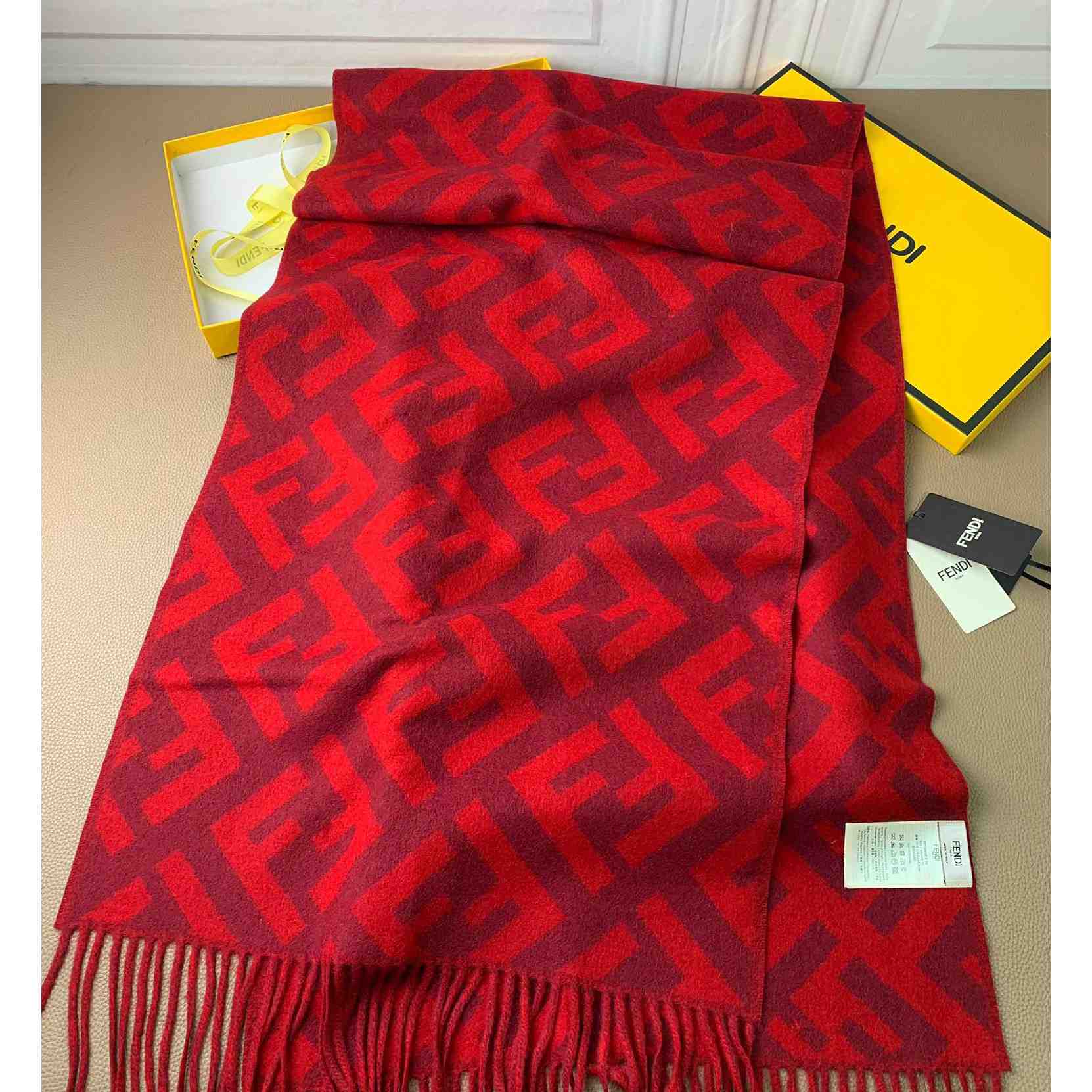 Fendi Red Cashmere Scarf - FashionPlug