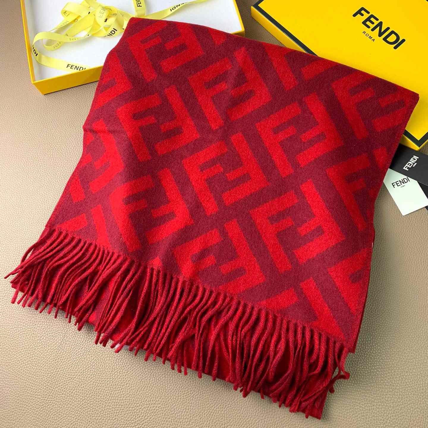 Fendi Red Cashmere Scarf - FashionPlug