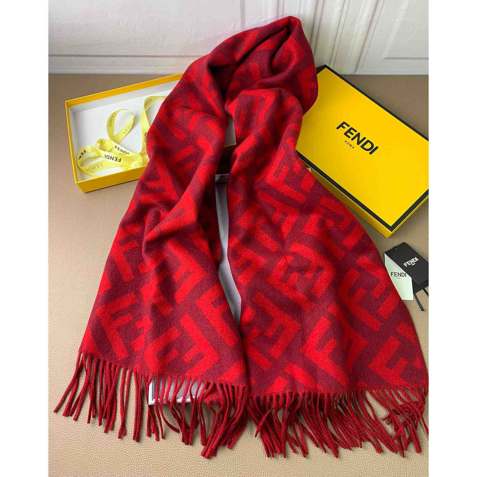 Fendi Red Cashmere Scarf - FashionPlug