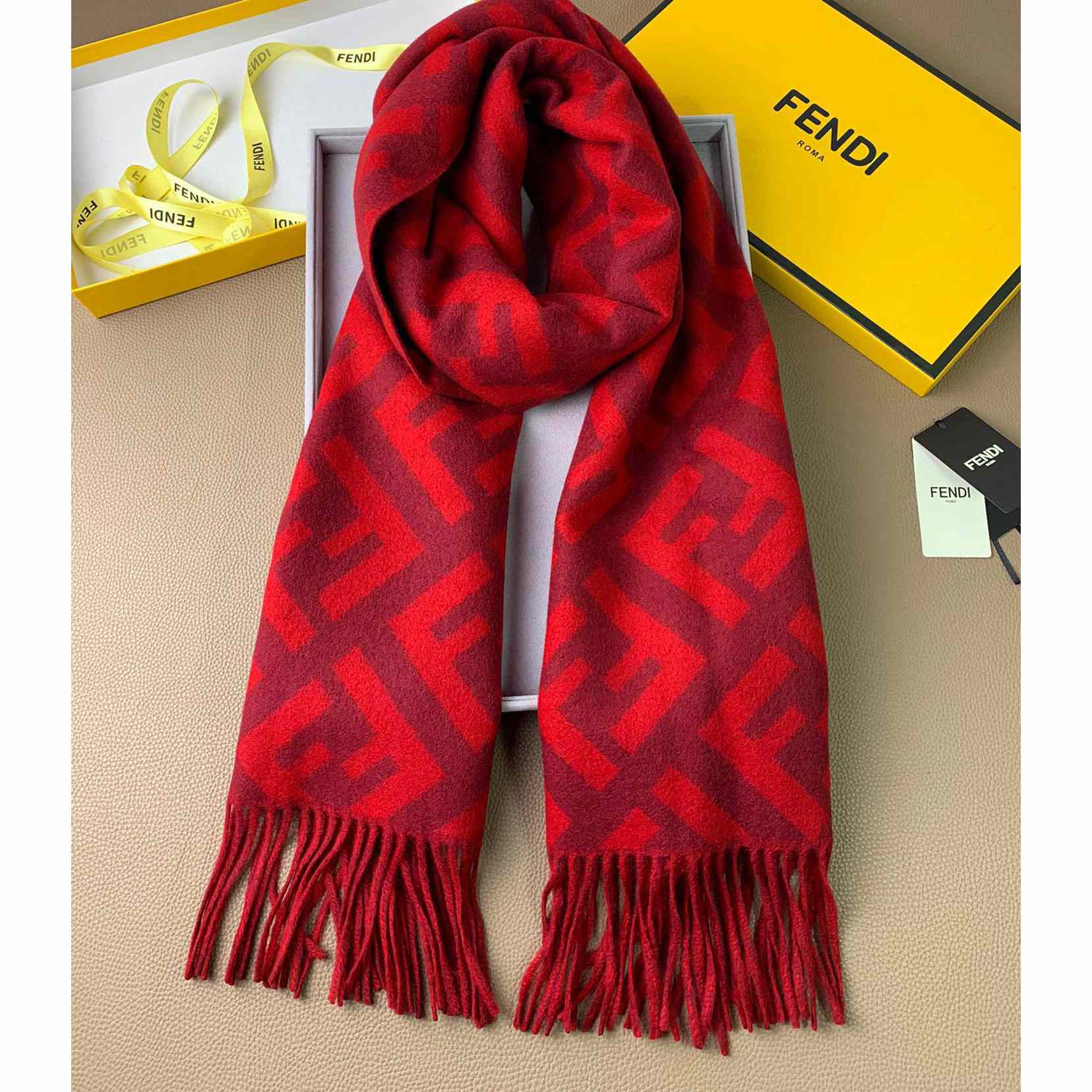 Fendi Red Cashmere Scarf - FashionPlug
