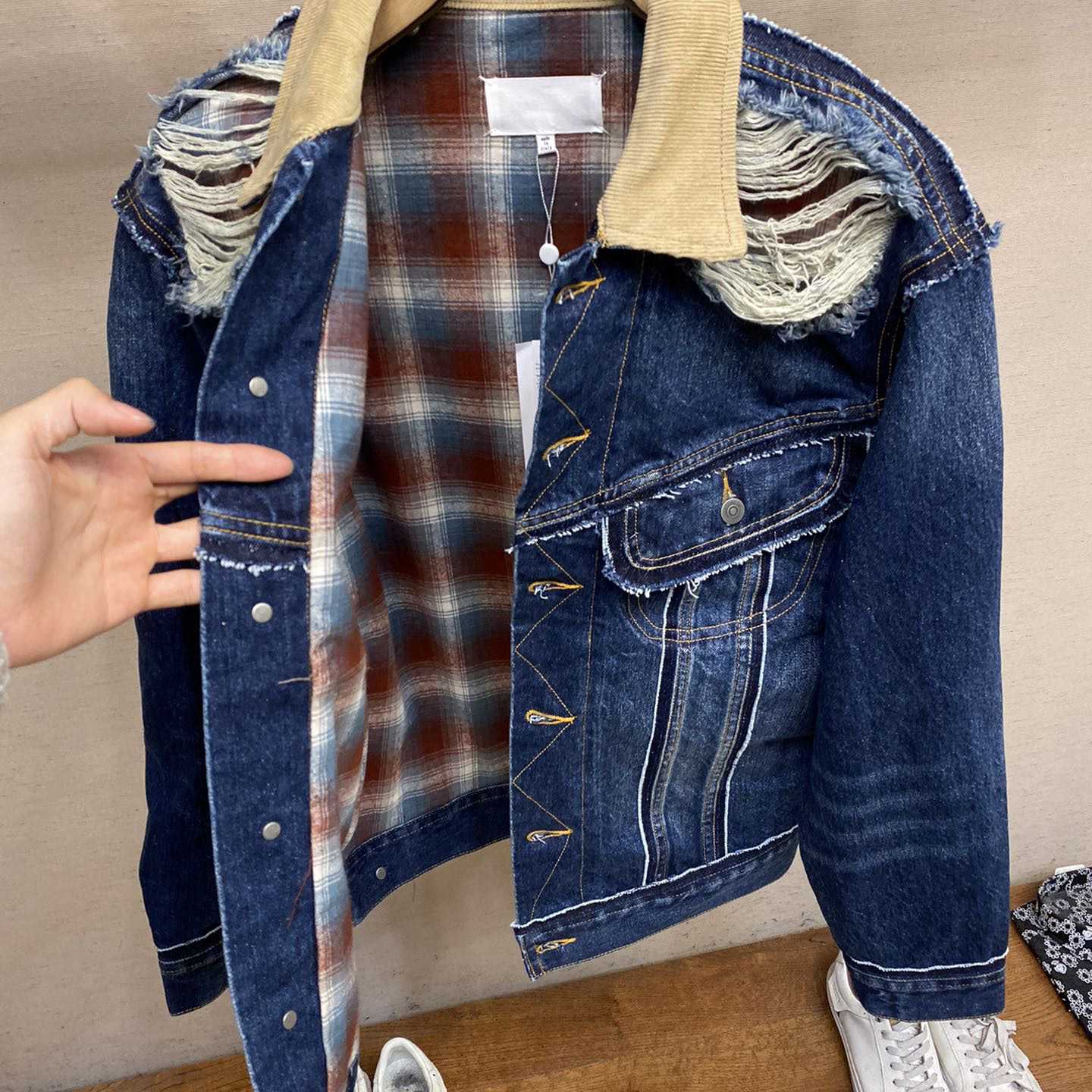 Maison Margiela Ripped-detail Denim Jacket - FashionPlug