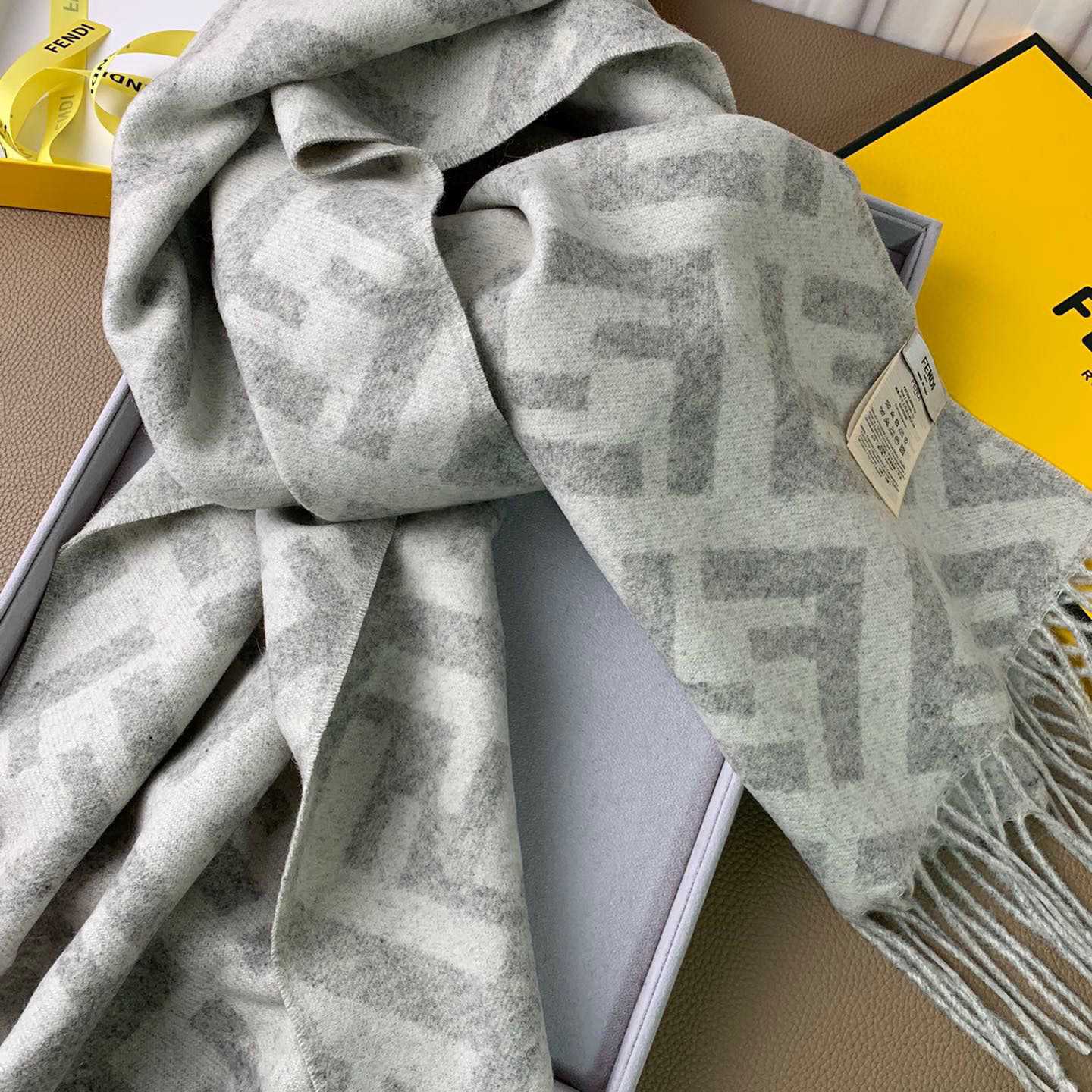 Fendi Pale Grey Cashmere Scarf - FashionPlug