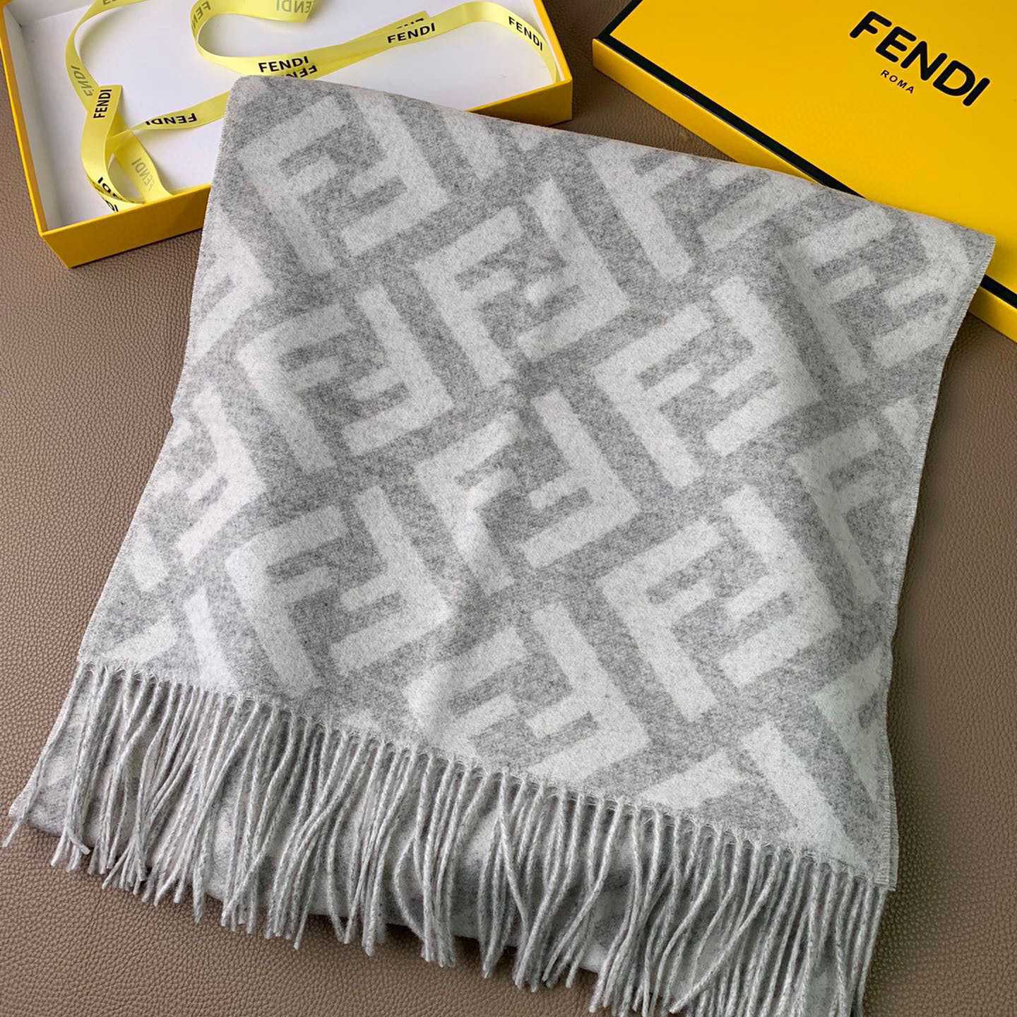Fendi Pale Grey Cashmere Scarf - FashionPlug