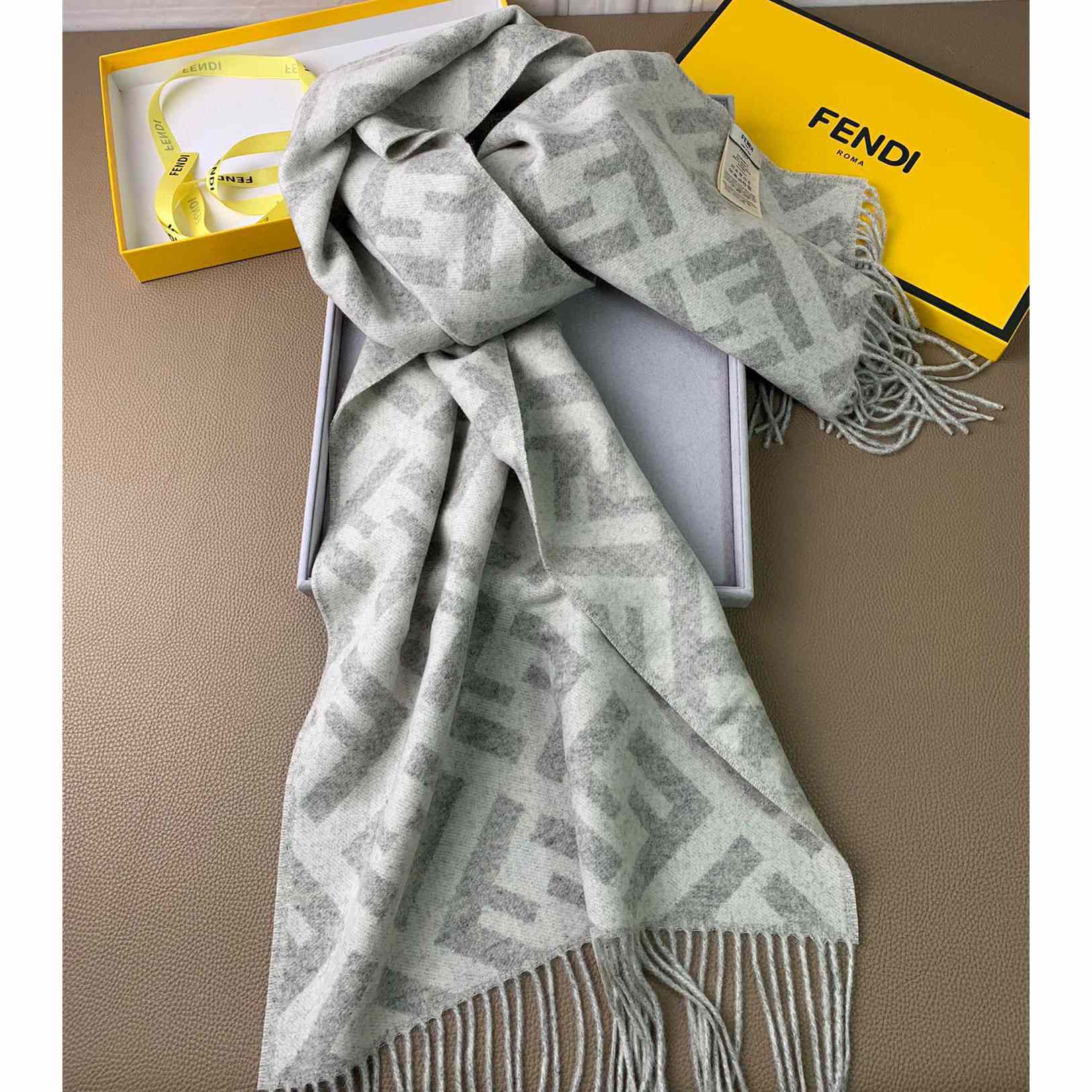 Fendi Pale Grey Cashmere Scarf - FashionPlug
