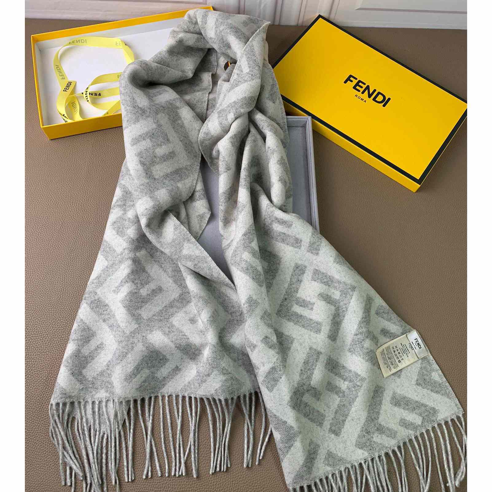 Fendi Pale Grey Cashmere Scarf - FashionPlug