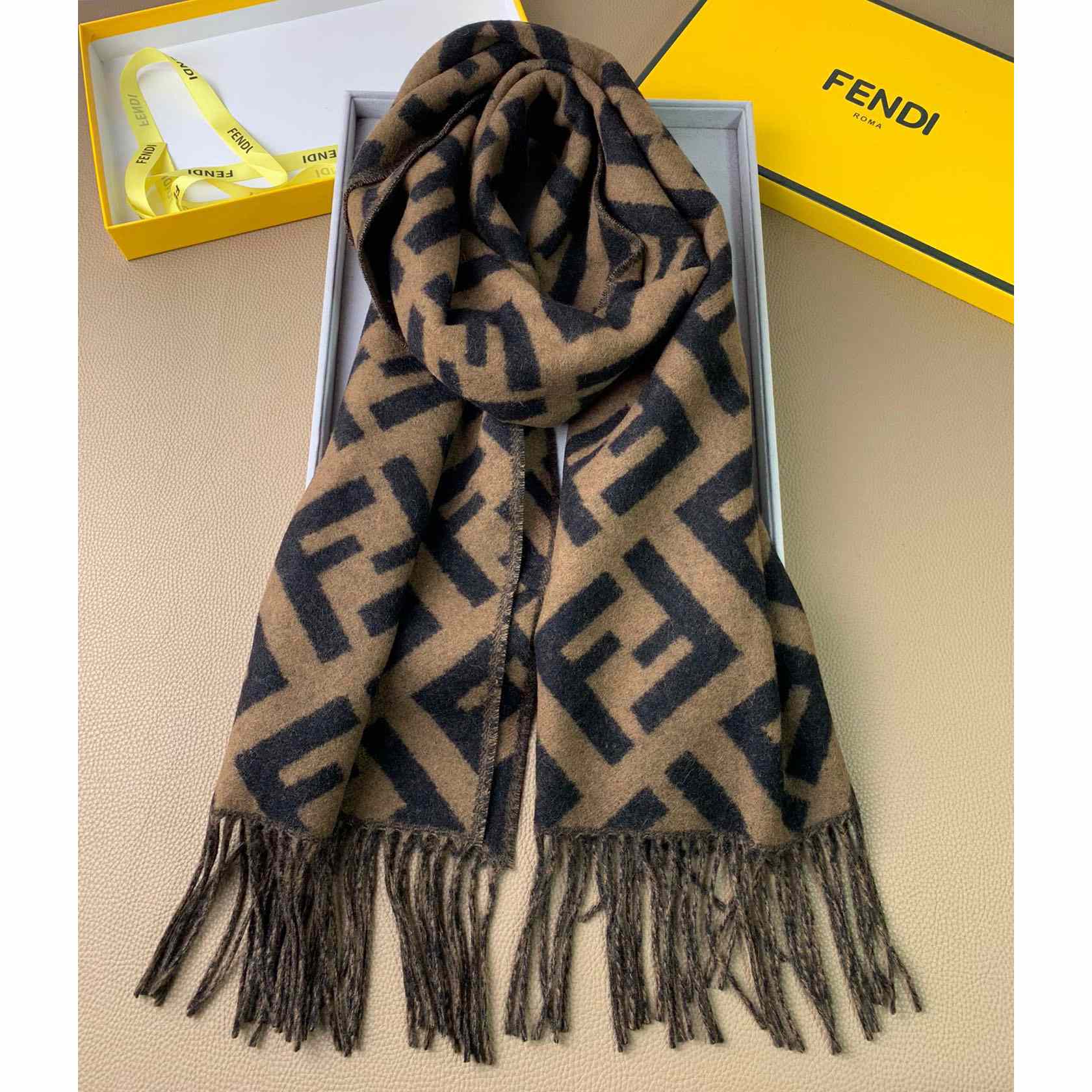 Fendi Brown Cashmere Scarf - FashionPlug
