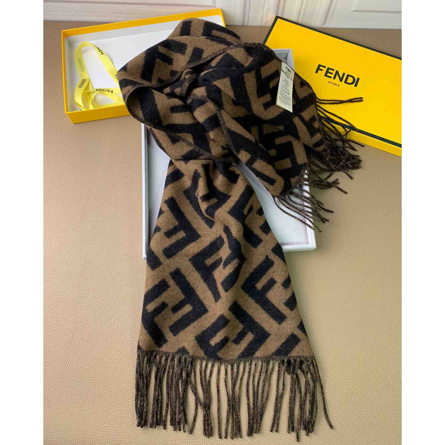 Fendi Brown Cashmere Scarf - FashionPlug