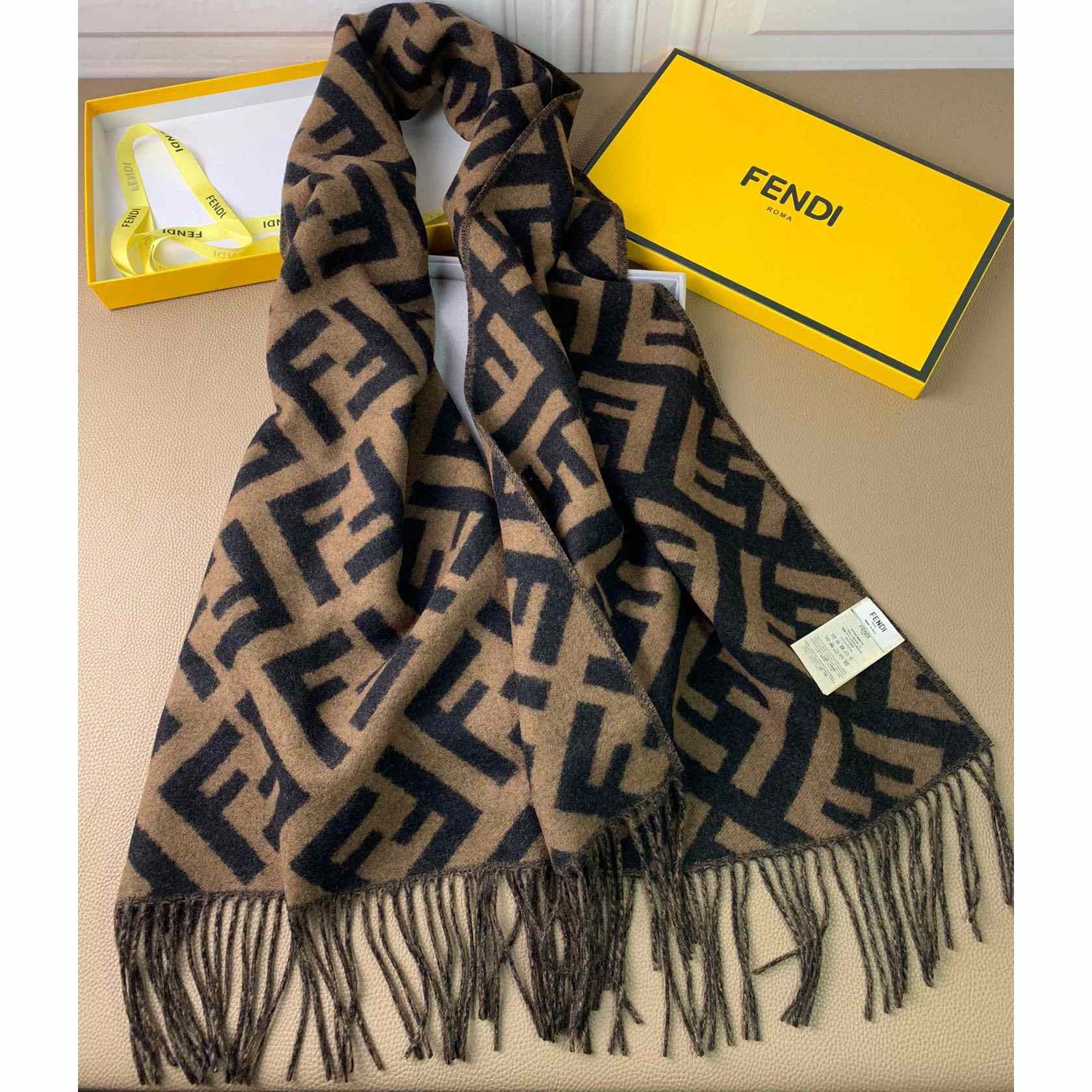 Fendi Brown Cashmere Scarf - FashionPlug