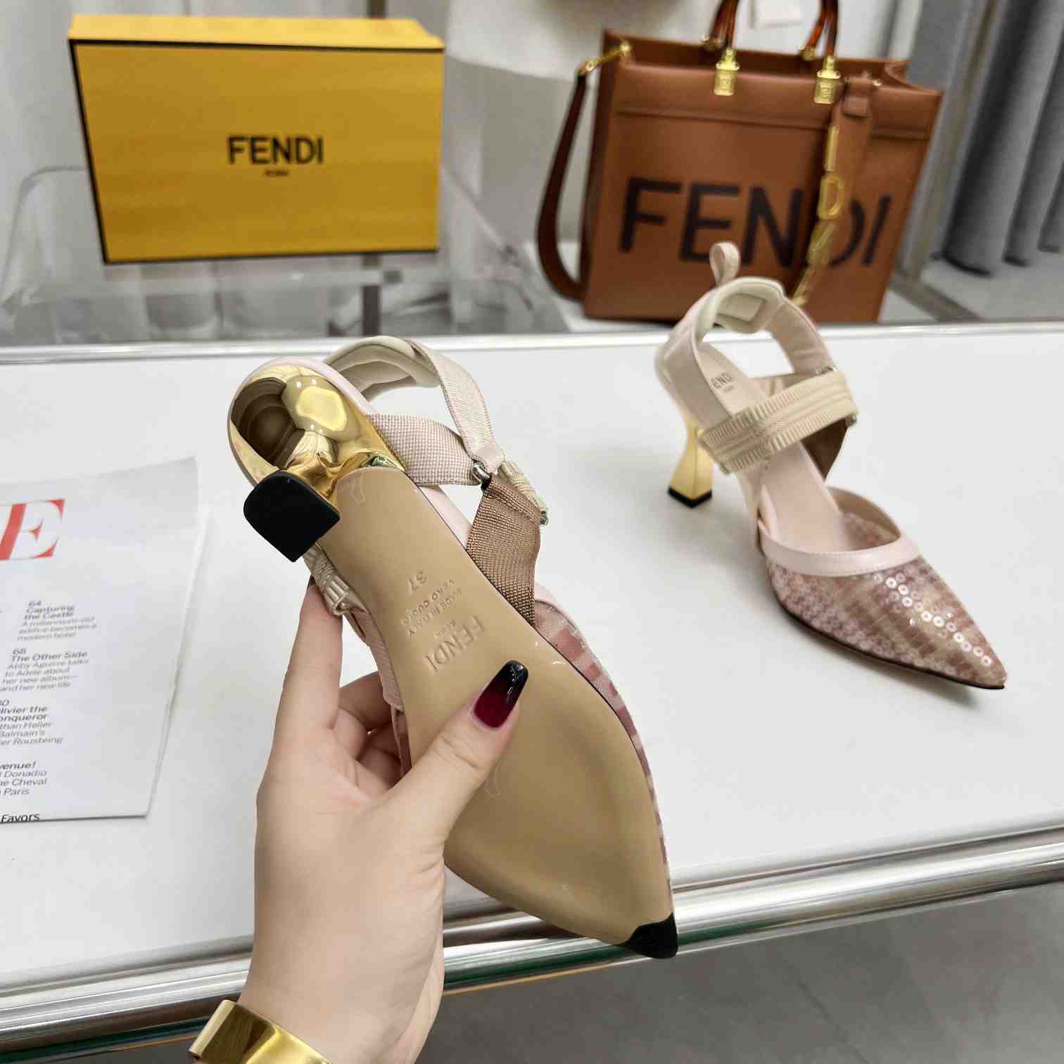 Fendi Colibrì Pink Mesh Medium-heeled Slingbacks - FashionPlug