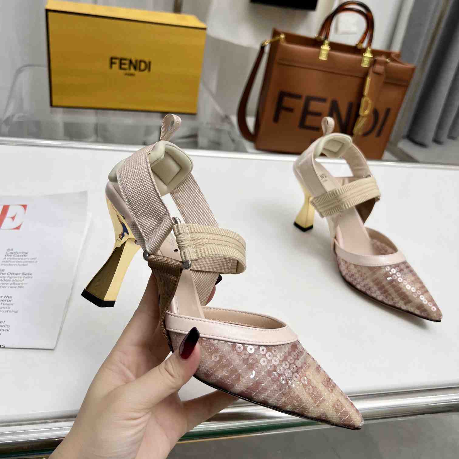 Fendi Colibrì Pink Mesh Medium-heeled Slingbacks - FashionPlug