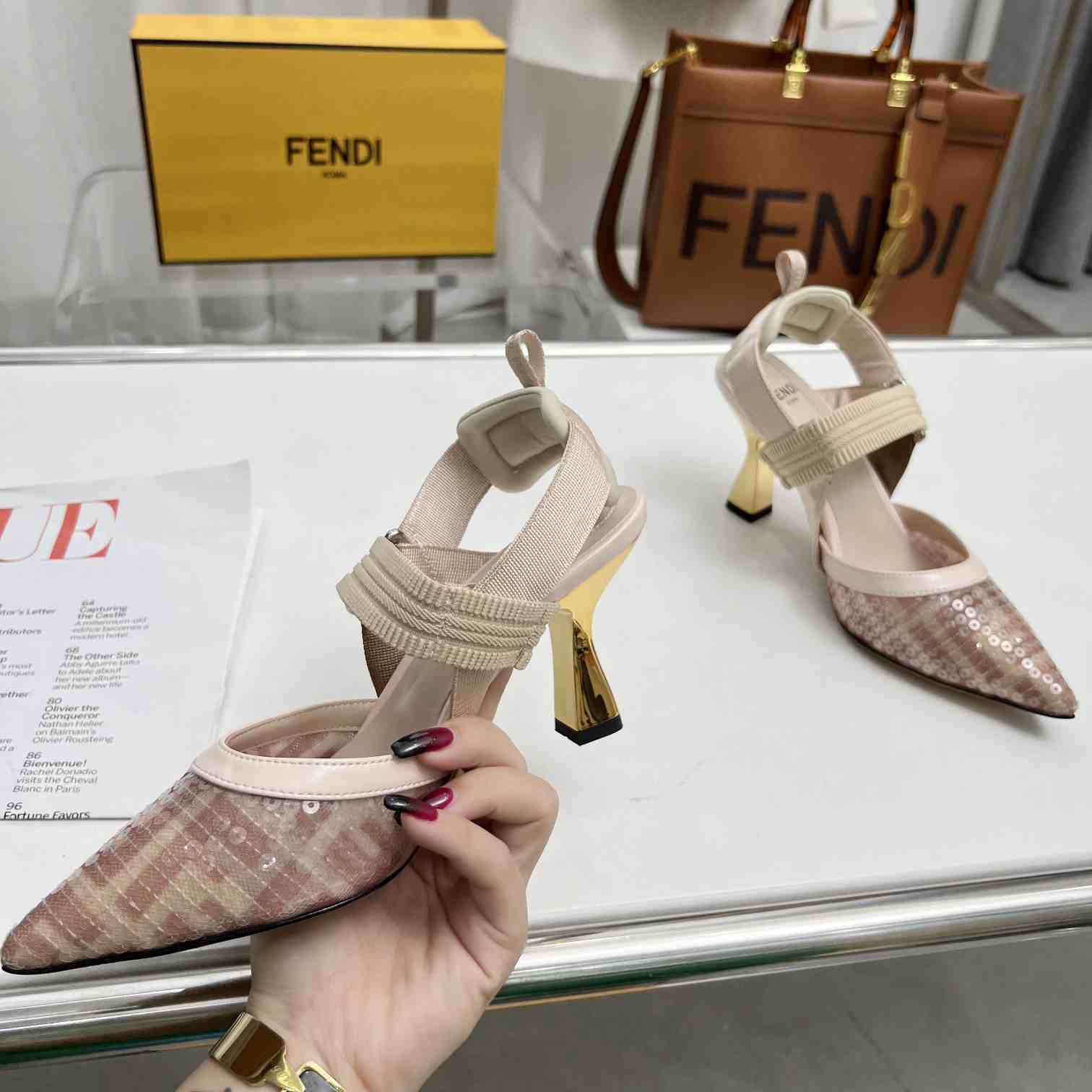 Fendi Colibrì Pink Mesh Medium-heeled Slingbacks - FashionPlug