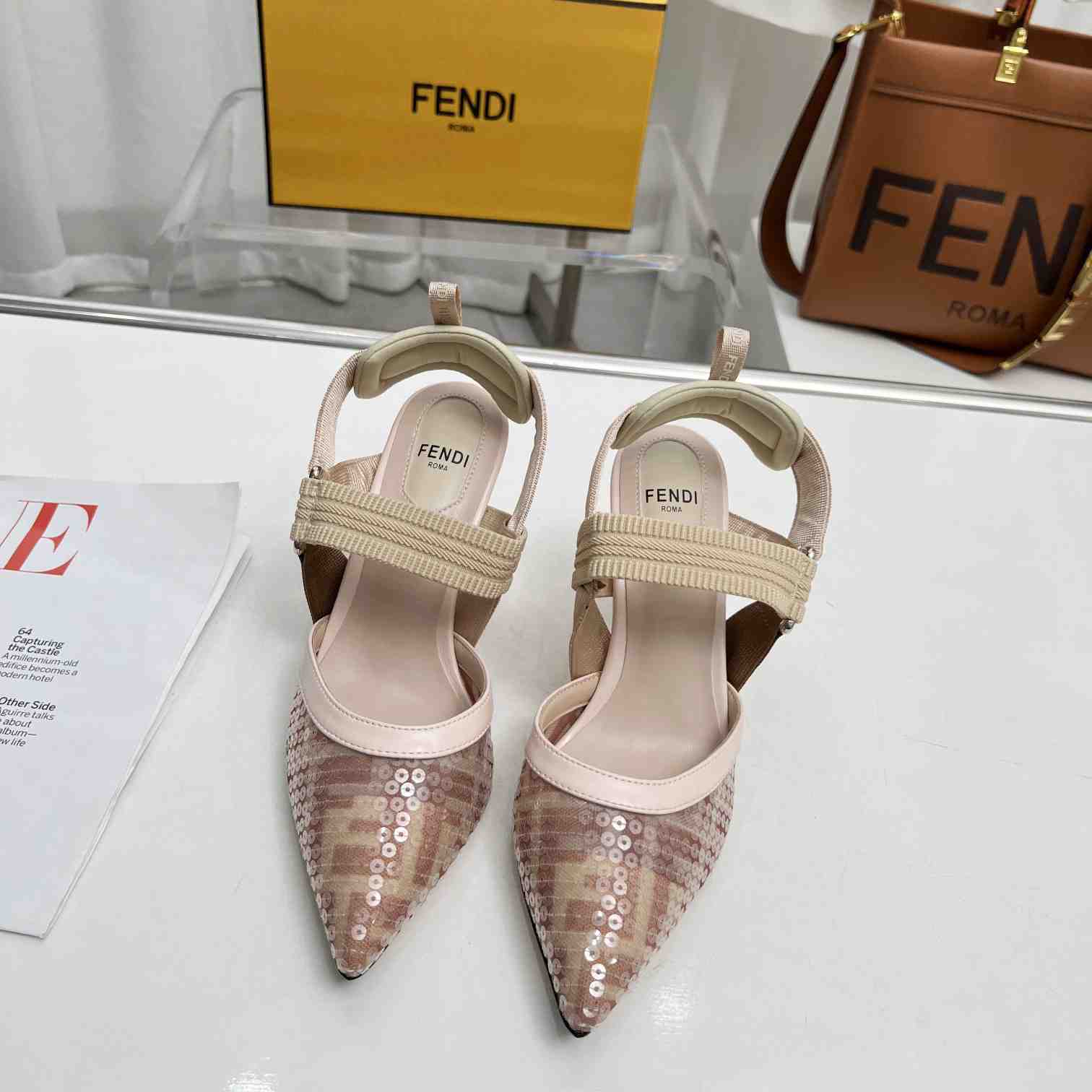 Fendi Colibrì Pink Mesh Medium-heeled Slingbacks - FashionPlug