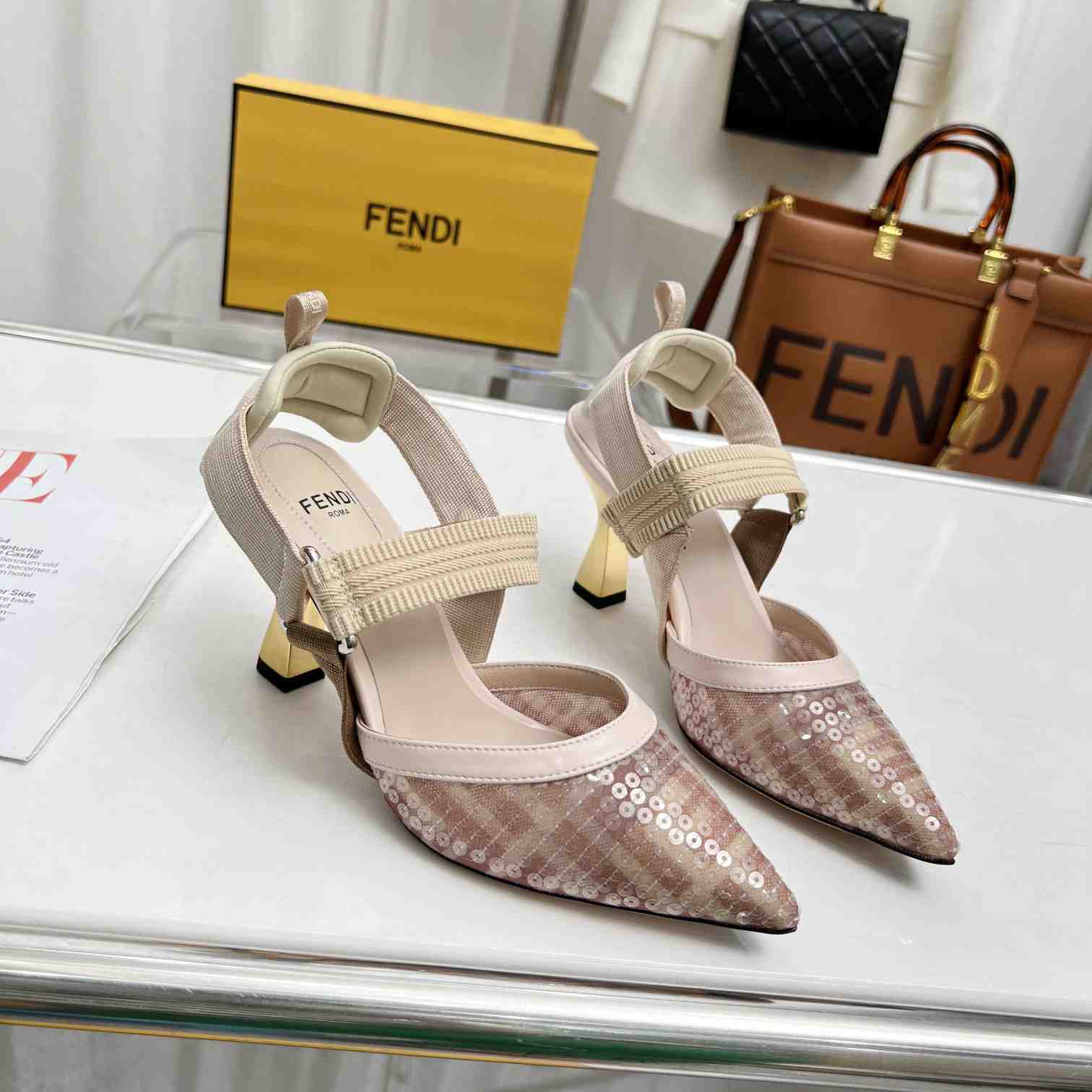 Fendi Colibrì Pink Mesh Medium-heeled Slingbacks - FashionPlug