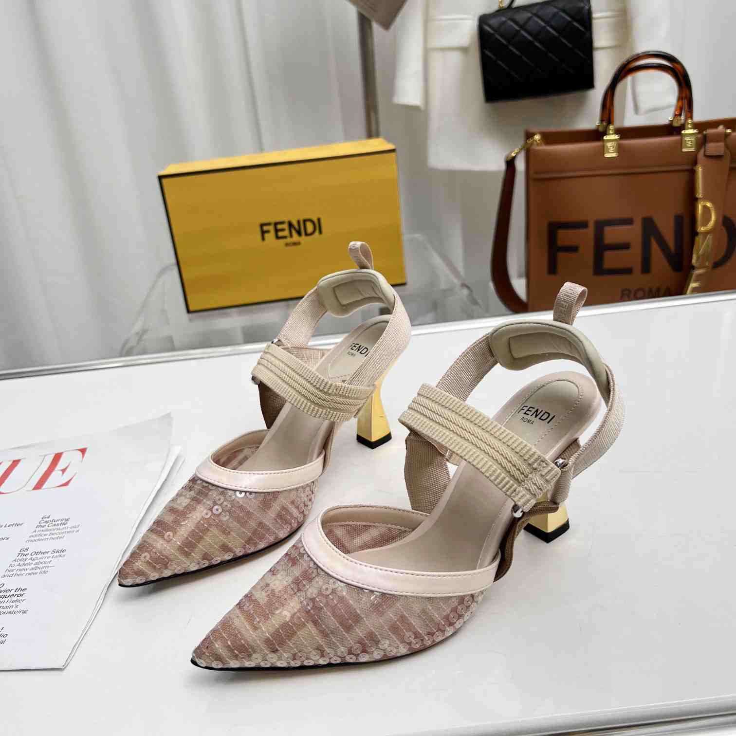 Fendi Colibrì Pink Mesh Medium-heeled Slingbacks - FashionPlug