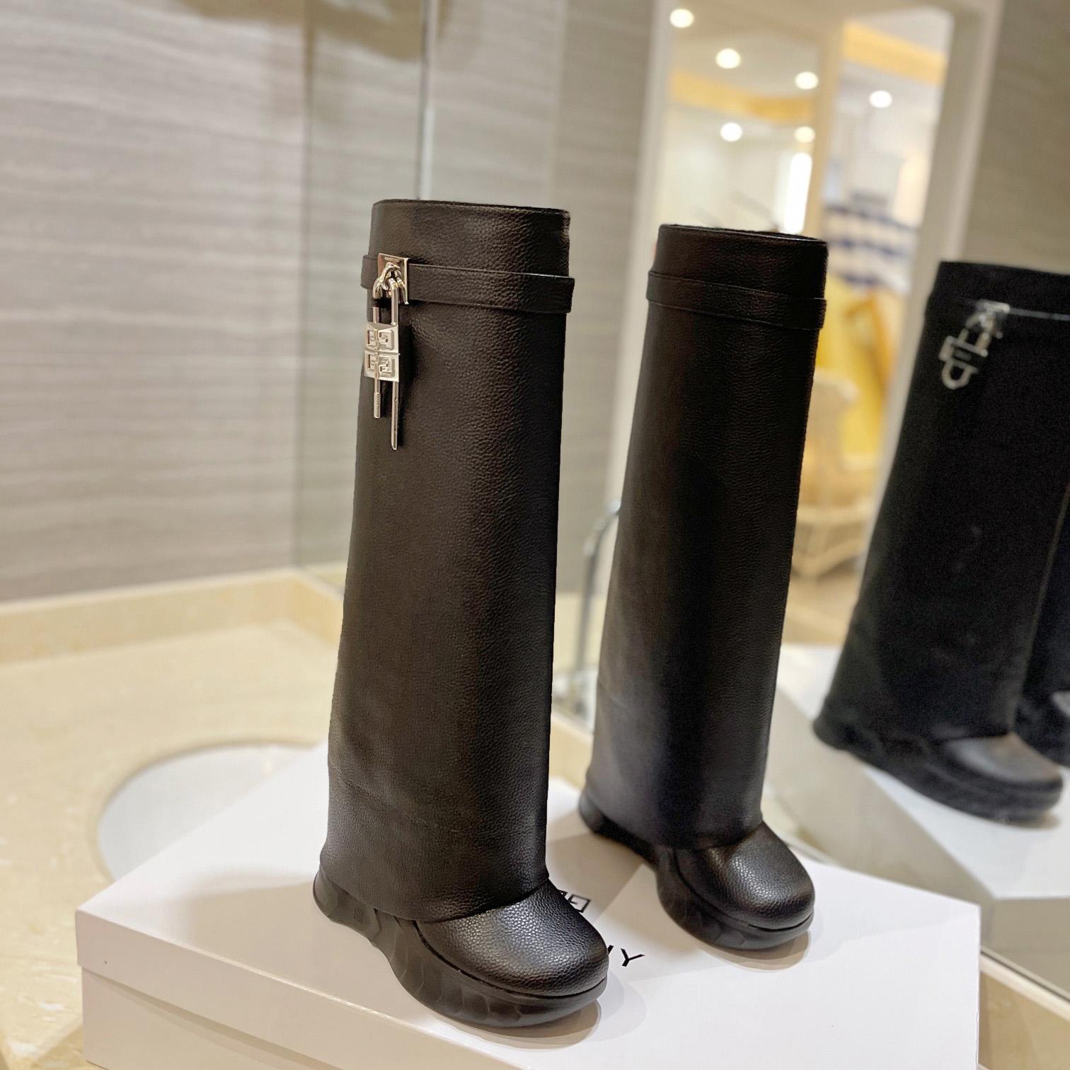 Givenchy Shark Lock Biker Boots In Grained Leather - FashionPlug
