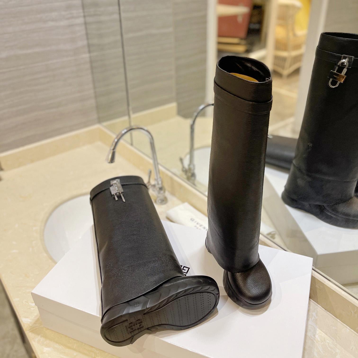 Givenchy Shark Lock Biker Boots In Grained Leather - FashionPlug