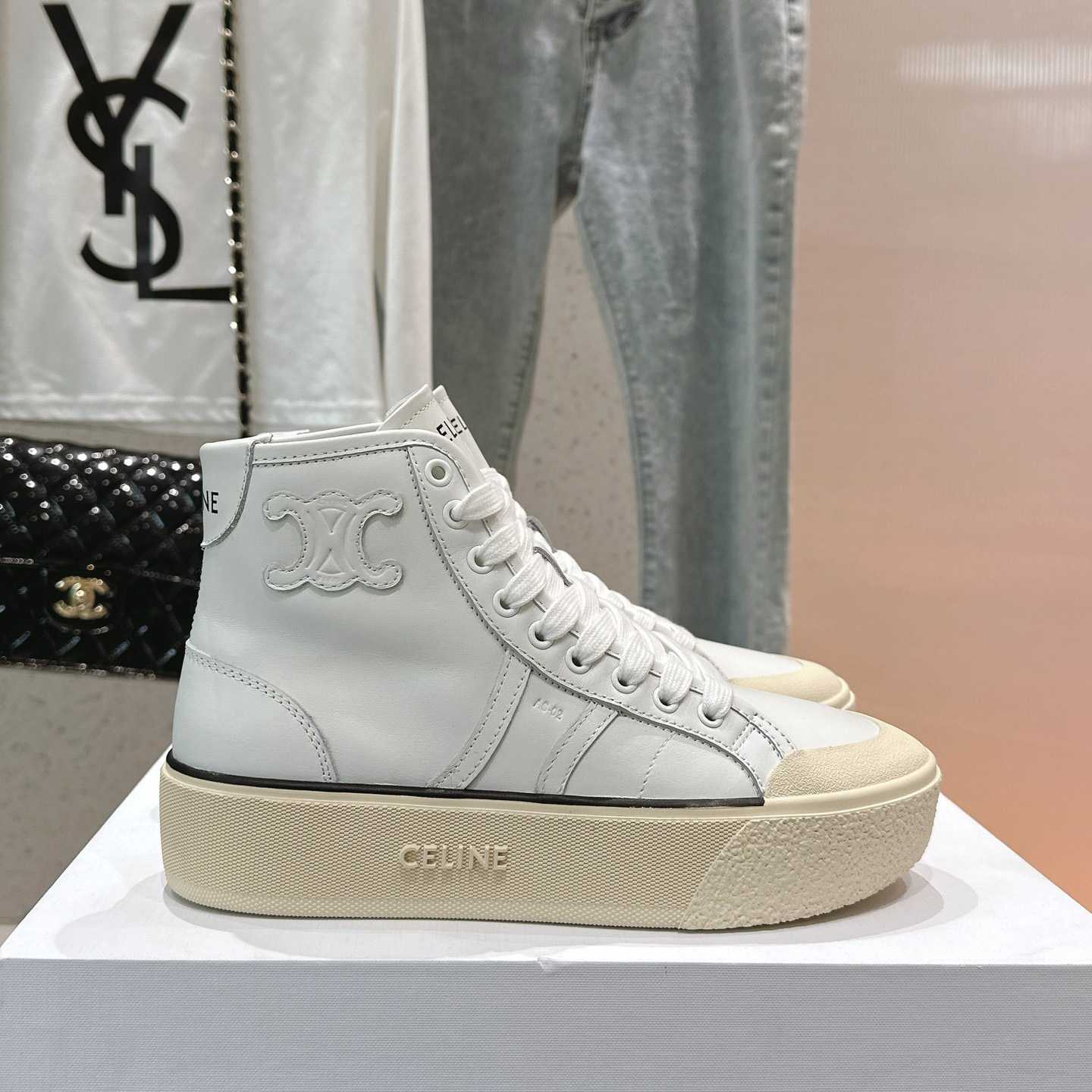 Celine AS-02 Mid Low Lace-up Celine Alan Sneakers With Triomphe Patch In Calfskin - FashionPlug
