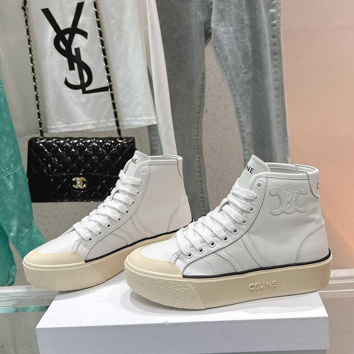 Celine AS-02 Mid Low Lace-up Celine Alan Sneakers With Triomphe Patch In Calfskin - FashionPlug