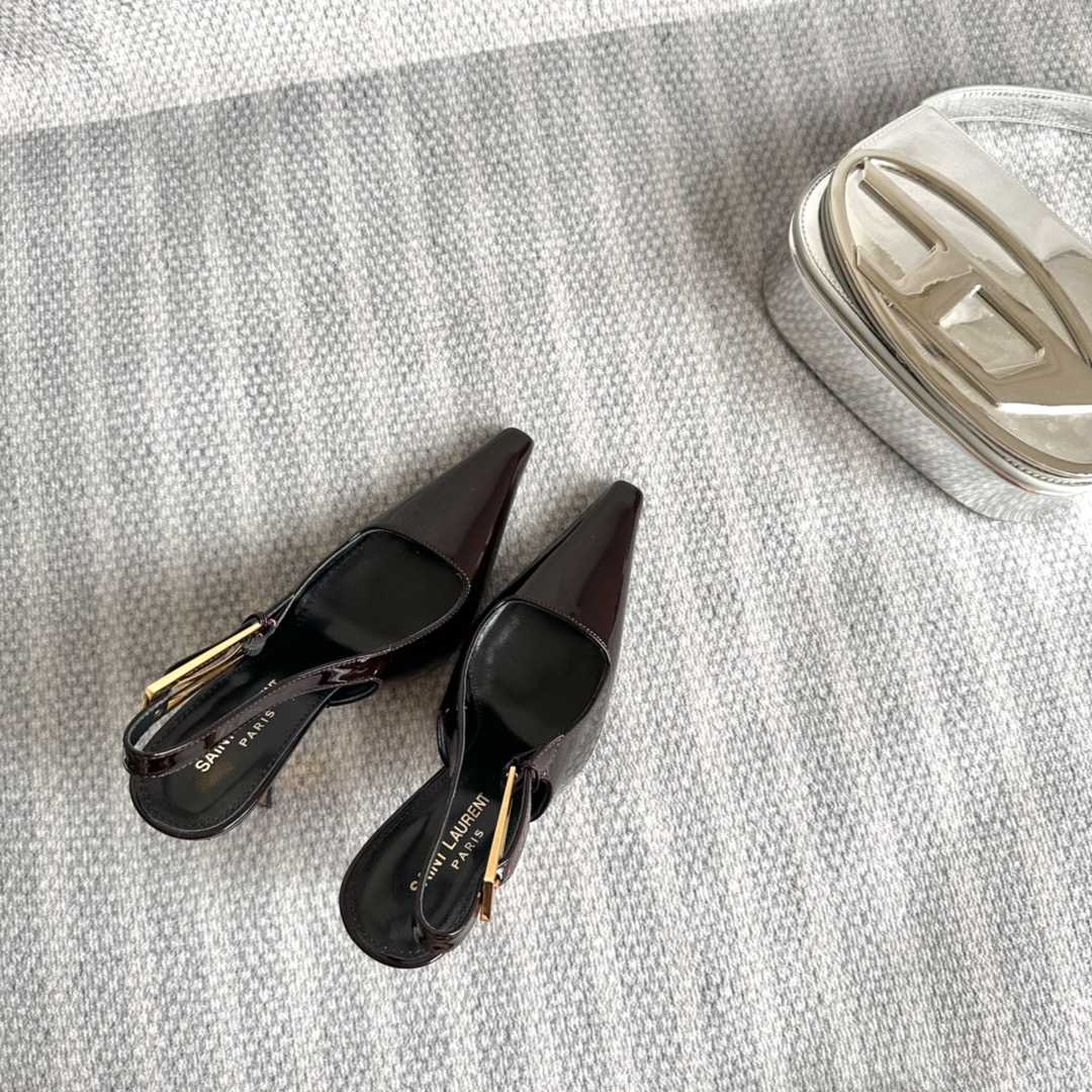 Saint Laurent Lee Slingback Pumps In Patent Leather - FashionPlug