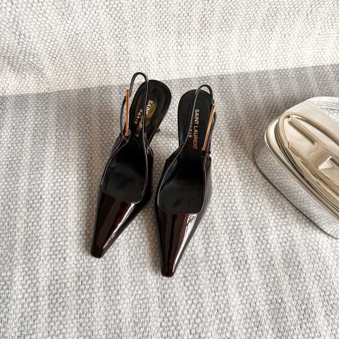 Saint Laurent Lee Slingback Pumps In Patent Leather - FashionPlug
