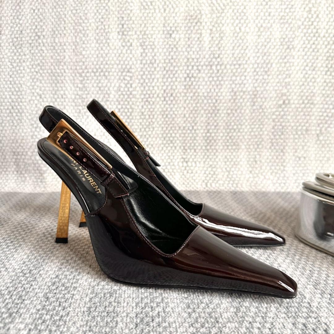 Saint Laurent Lee Slingback Pumps In Patent Leather - FashionPlug