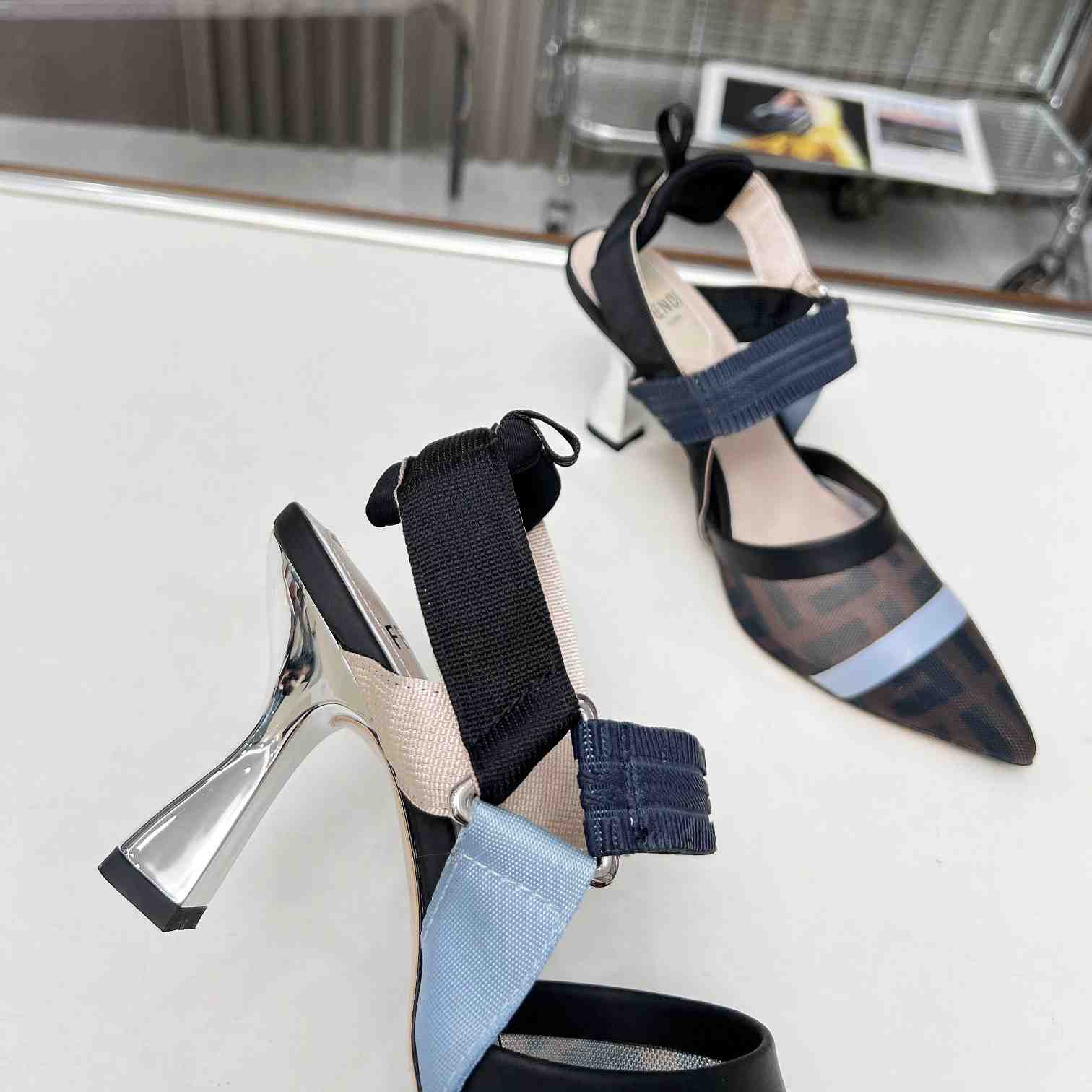 Fendi Colibrì Blue Mesh High-heeled Slingbacks - FashionPlug