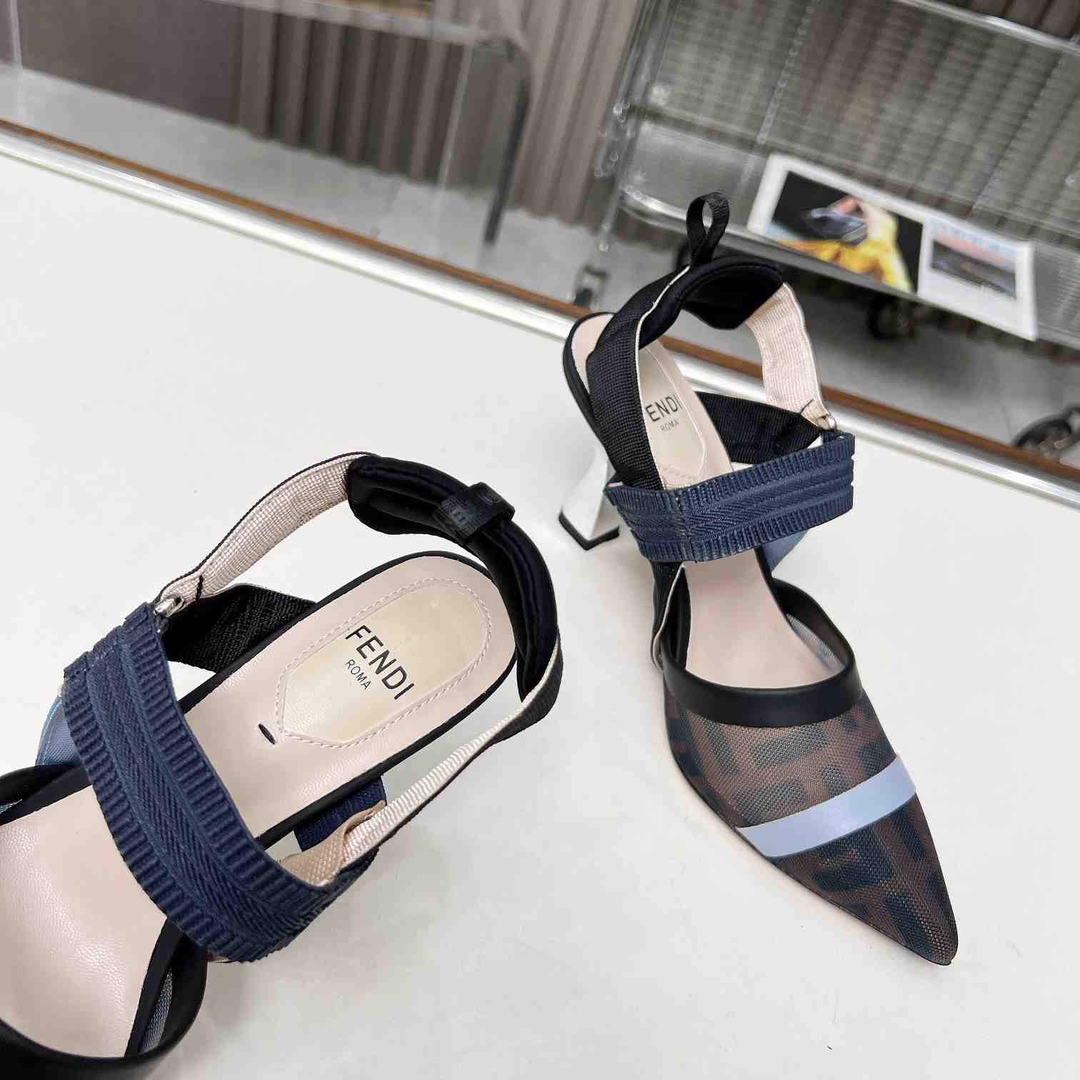 Fendi Colibrì Blue Mesh High-heeled Slingbacks - FashionPlug
