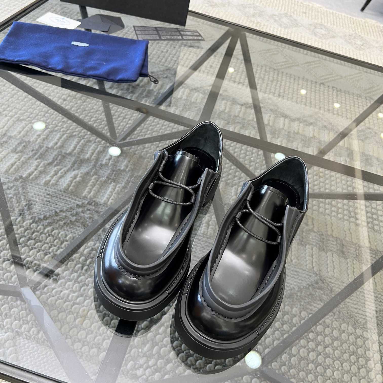 Prada Brushed Leather Lace-up Shoes - FashionPlug